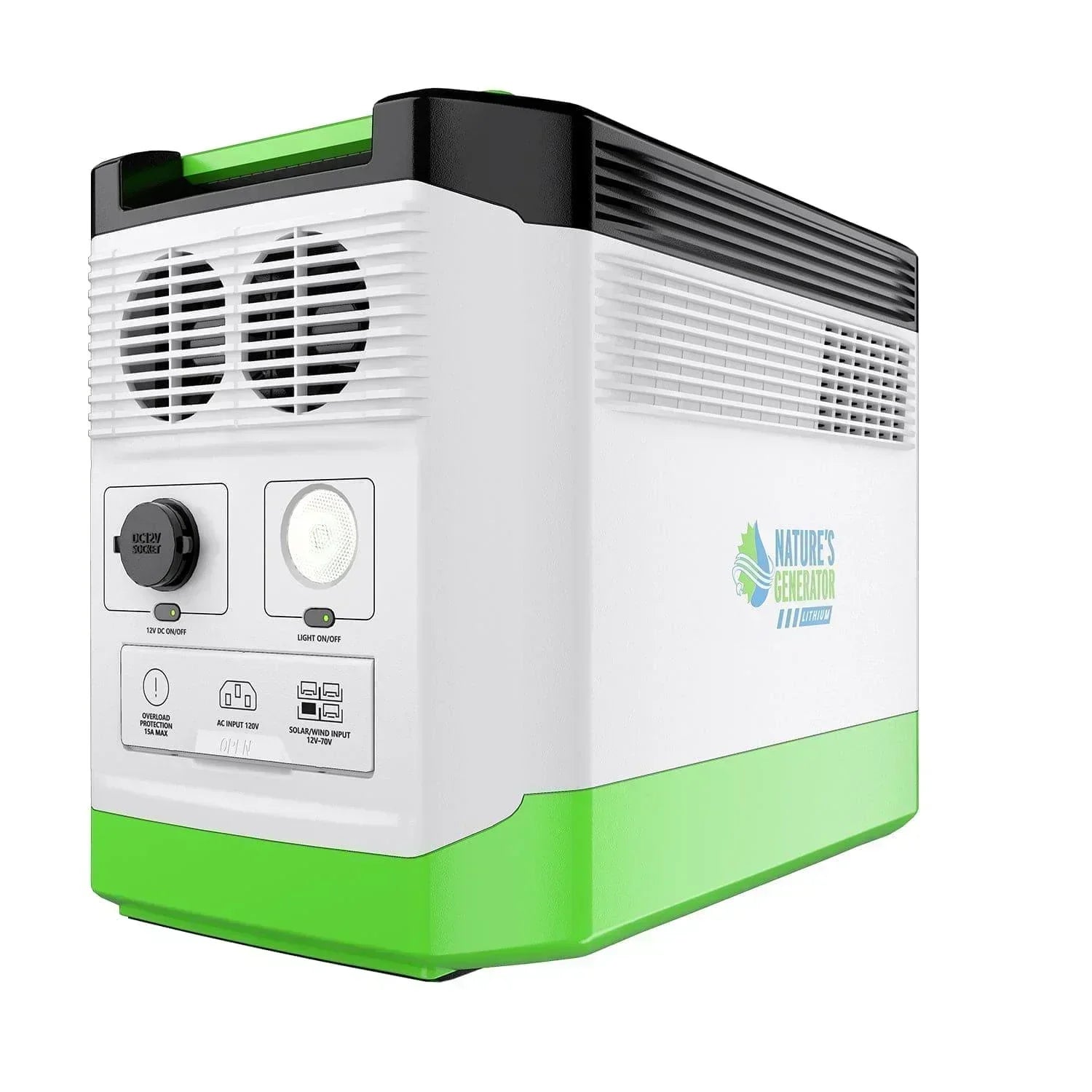 Green Vista Living Nature's Generator Lithium 1800 Gold portable generator with digital display and multiple outlets for renewable power.