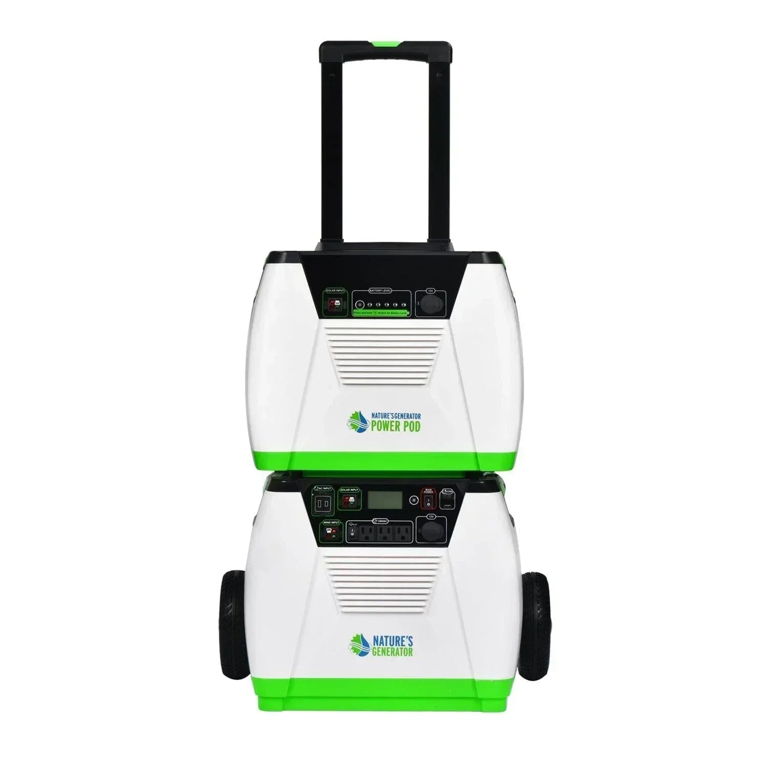Green Vista Living Nature's Generator Platinum PE System, portable solar generator with multiple outlets and solar panel connection.