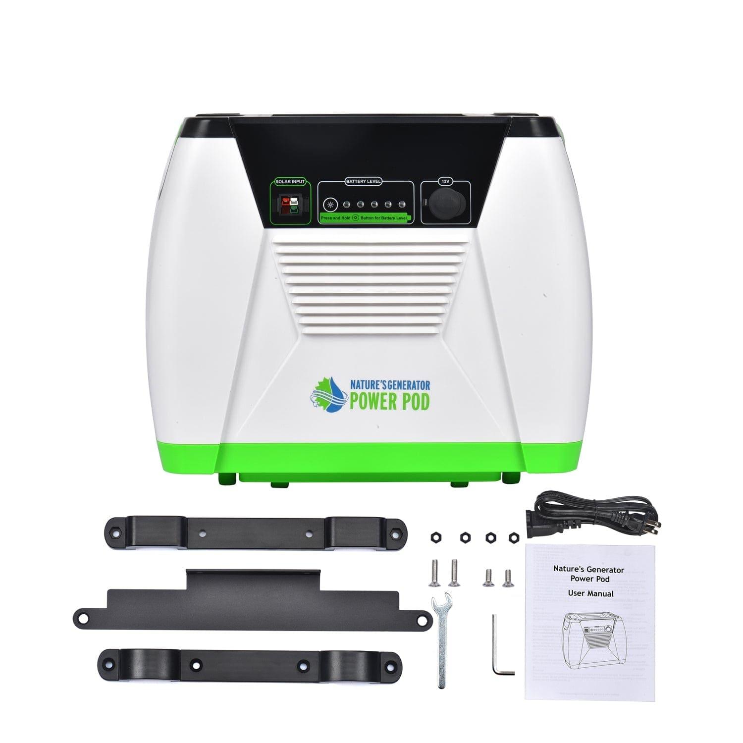 Nature's Generator Power Pod portable power device with multiple ports and digital display, black and gray design.