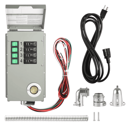 Nature's Generator 120V 15A 4-Circuit Non-Automatic Transfer Switch, showcasing its ports and compact design for power management.