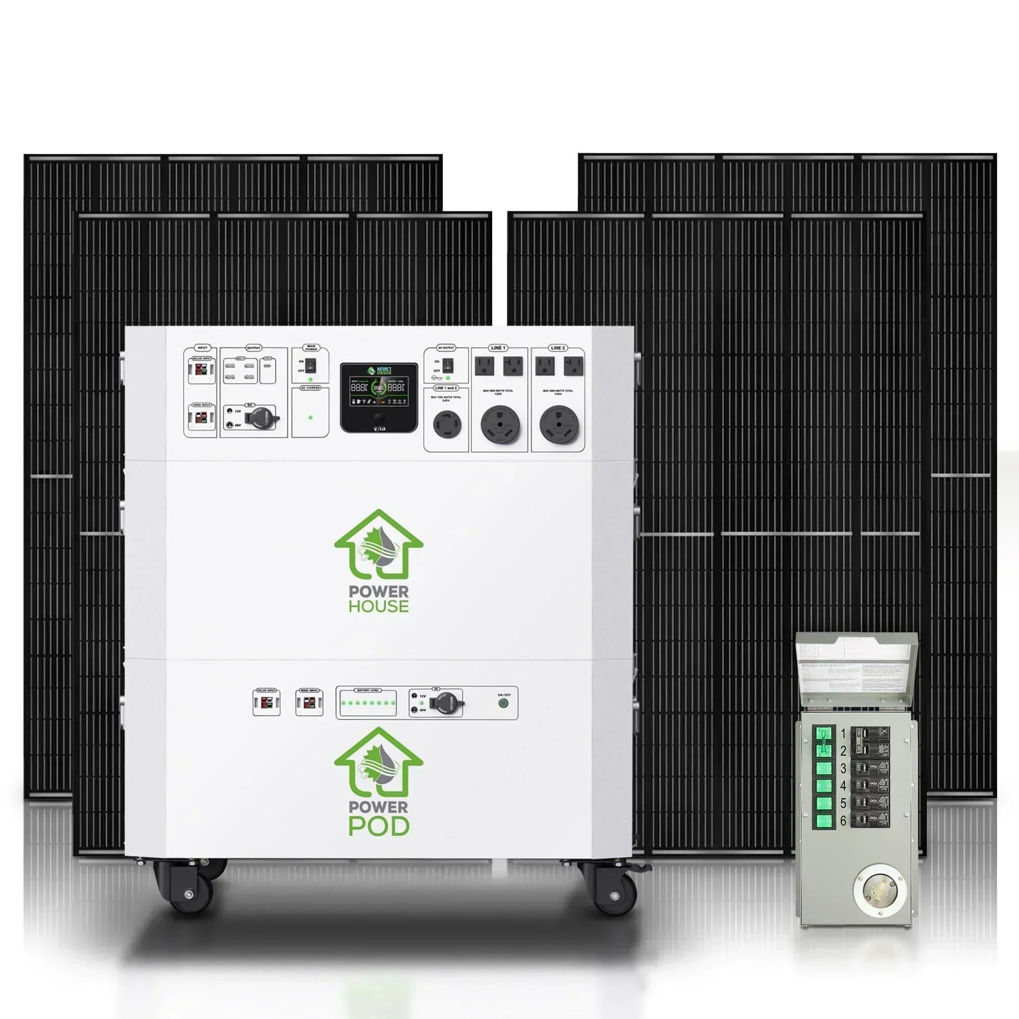 Green Vista Living Nature’s Generator Powerhouse Platinum PE System, portable generator with multiple outlets and digital display.