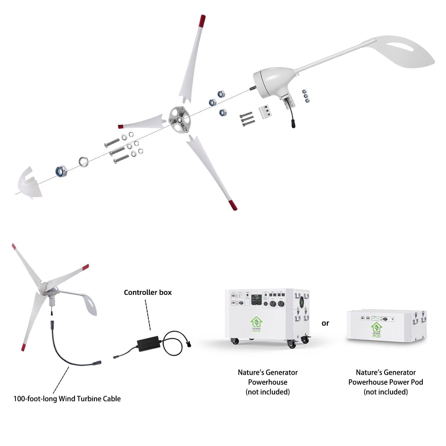 Nature's Generator Powerhouse V2 Solar and Wind Generator with platinum plus WE system, featuring multiple ports and digital display