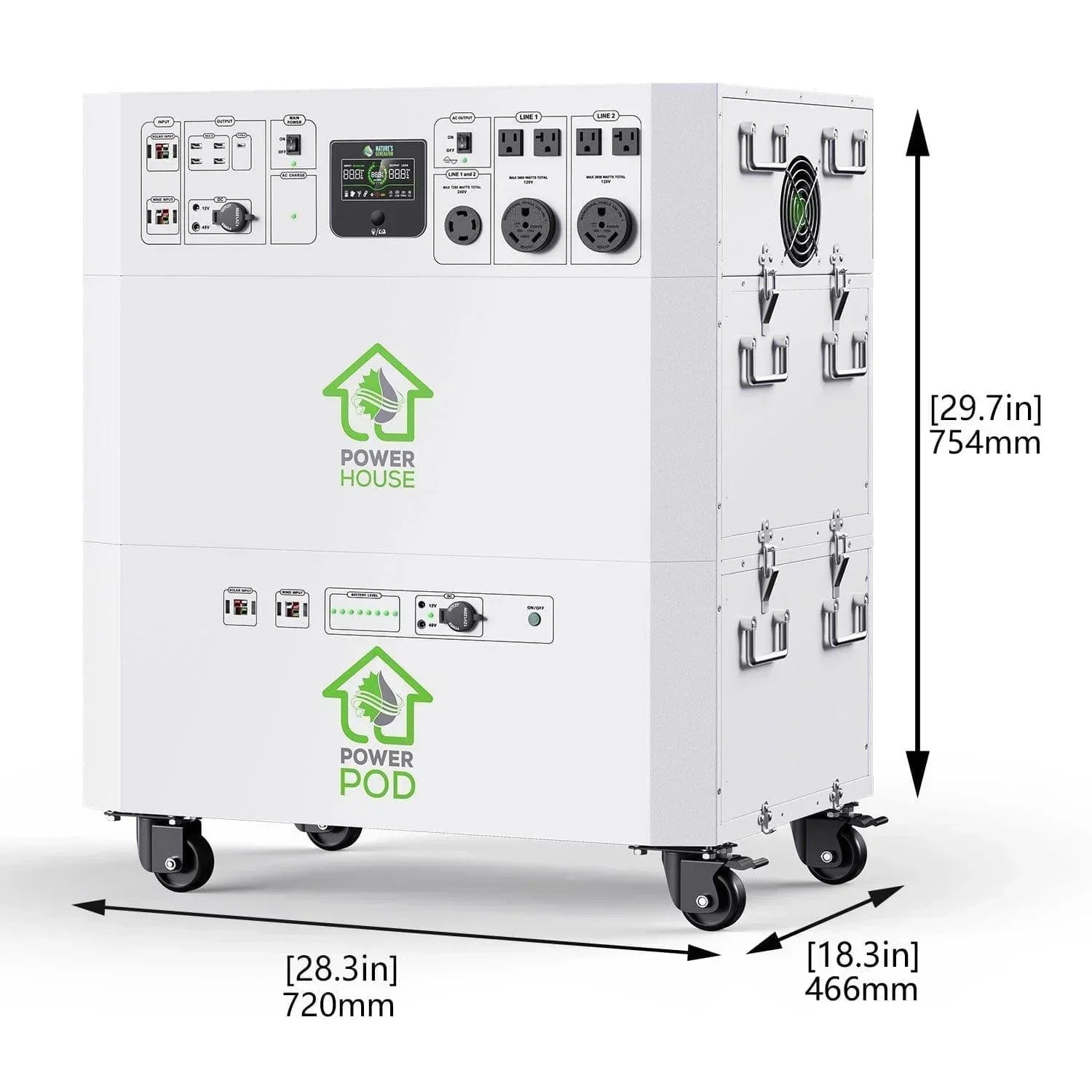 Green Vista Living Nature’s Generator Powerhouse Platinum System, portable generator with control panel and power outlets.