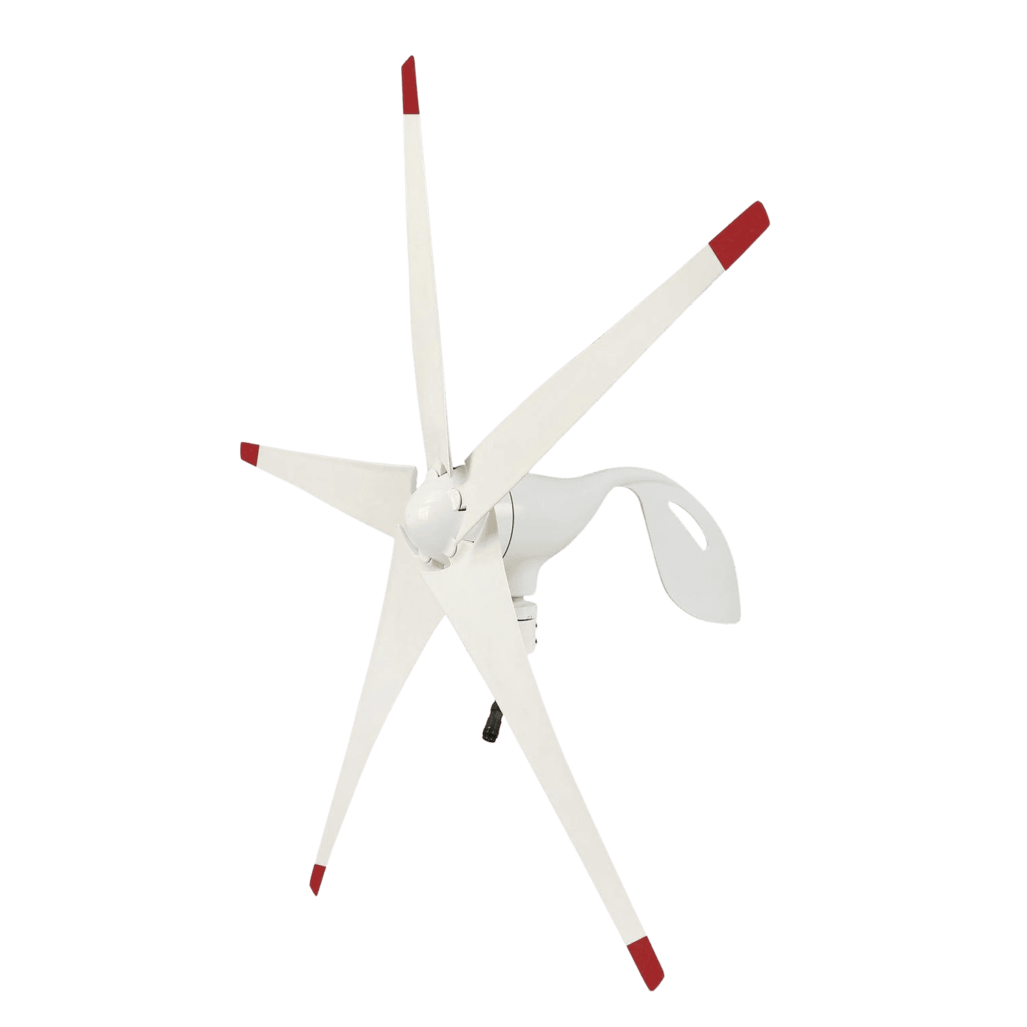 Nature's Generator 150W wind turbine for renewable energy, shown mounted outdoors with blades spinning in the wind.