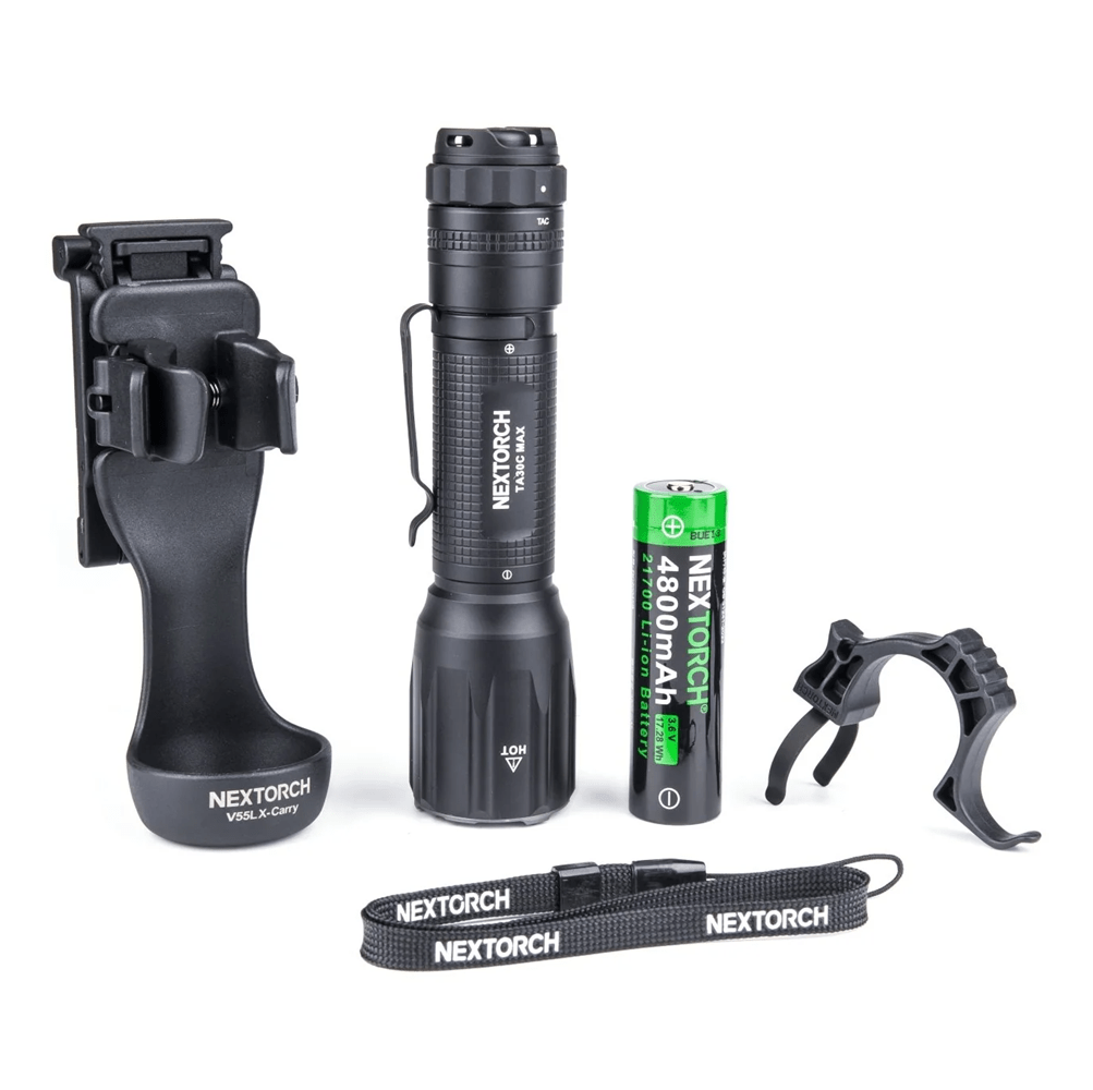 SFT2 Tactical TA30C Max Package flashlight with 3000 lumens, mounted light, showcasing sleek design and powerful beam.