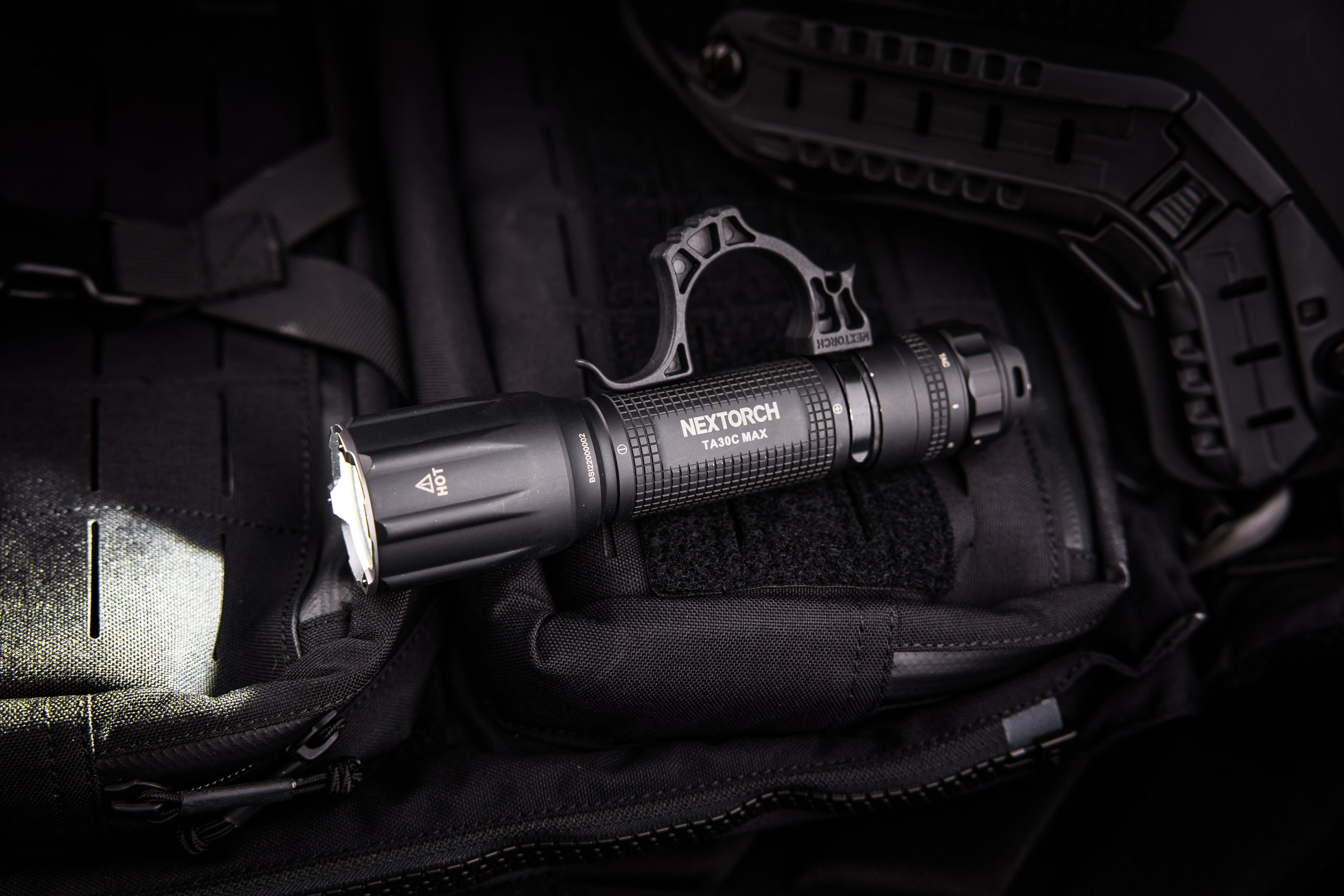 SFT2 Tactical TA30C Max Package mounted flashlight, showcasing bright 3000 lumens and tactical design.