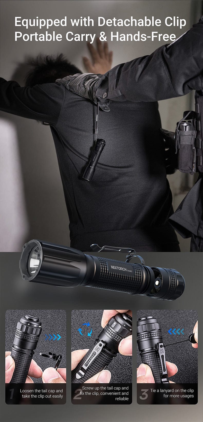 SFT2 Tactical TA30C Max Package flashlight with mounted light, showcasing bright 3000 lumens in a tactical kit.