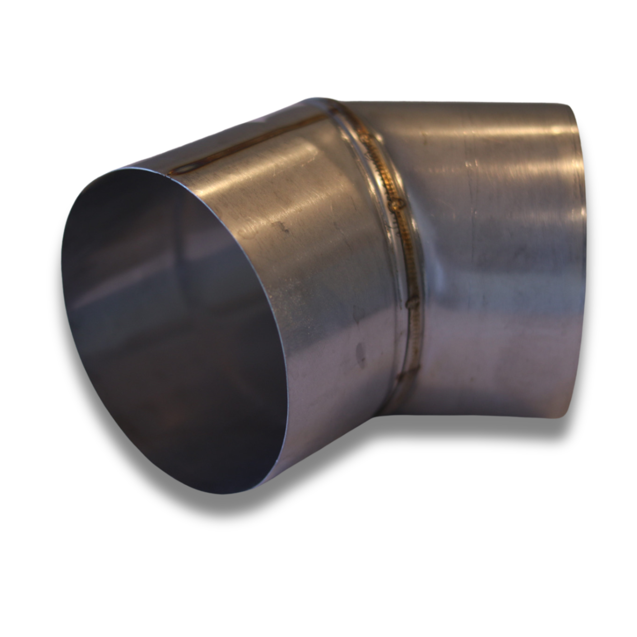 North Shore Sauna 3.5-inch angled stove chimney pipe with 45-degree bend, suitable for chimney venting applications.
