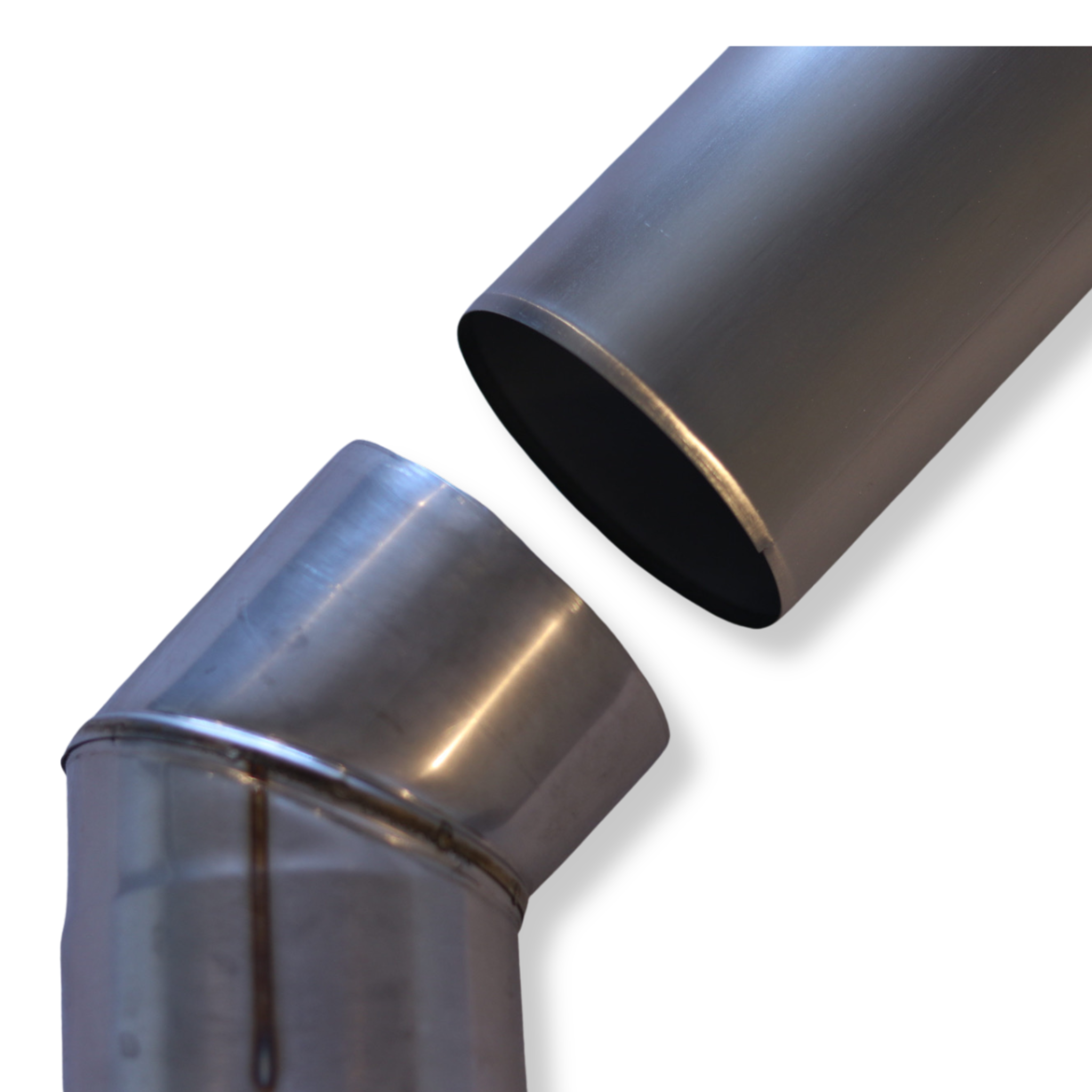 North Shore Sauna 45-degree angled stove chimney pipe, 3.5-inch diameter, used for safe and efficient wood stove venting.