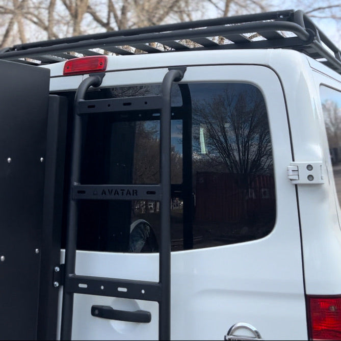NV3500 rear ladder from Avatar Offroad, featuring a durable design for easy access to the roof rack.