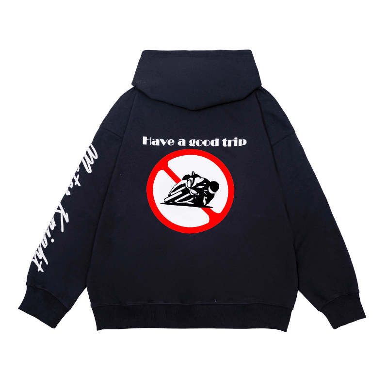 Bean's Moto Booth No Leaning/Wheelie hoodie shown in black, featuring a casual fit and graphic design on the front.