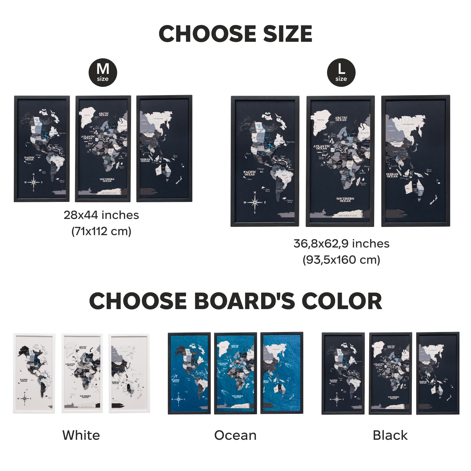 Wooden triptych wall art featuring a detailed Nordic world map from Enjoy The Wood, displayed as three connected panels.