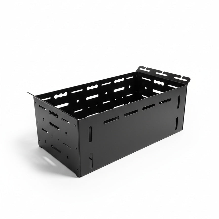 Rear door gear bin from Canyon Adventure Vans, made in Utah, designed for organized storage in off-road or adventure vehicles.
