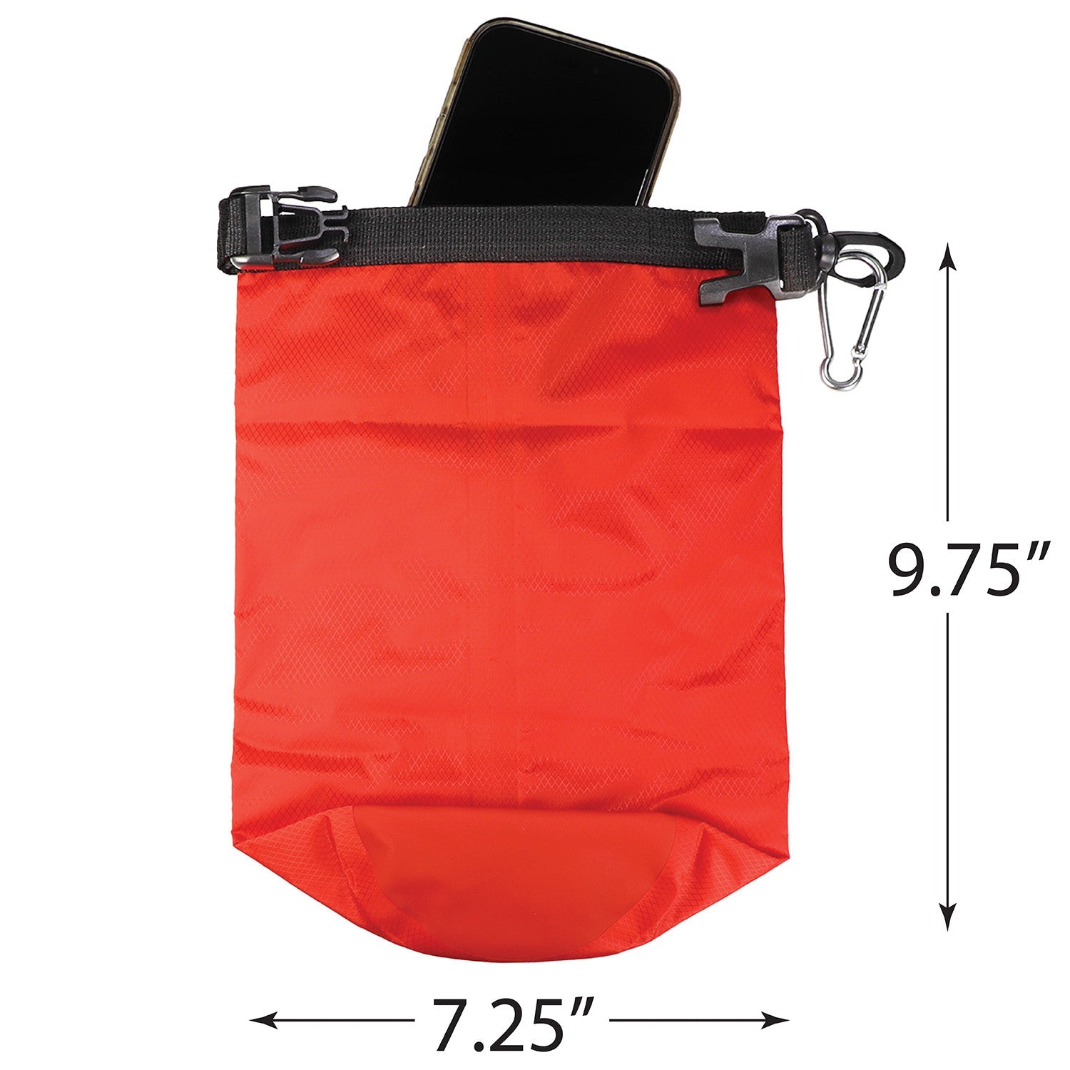 Nylon ripstop waterproof mini dry bag with carabiner for electronics, suitable for swimming, boating, rafting, and camping.