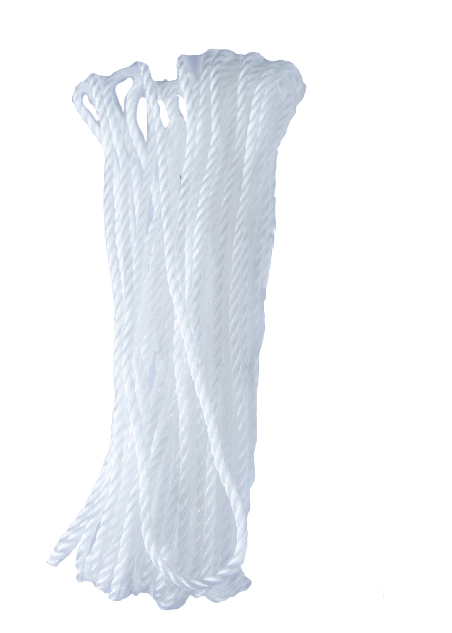 Durable 50ft white nylon utility rope by Quake Kits, ideal for survival and camping use, displayed coiled in the image.