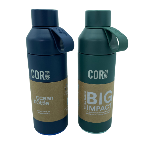 Cor Surf Ocean Bottle insulated water bottle in 17 oz or 34 oz with hot or cold beverage capacity, featuring a sleek design.
