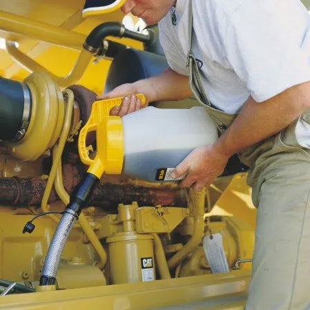 OilSafe Stretch Spout transfer container lid by DRIVEN Racing Shop with controlled-flow oil transfer for easy pouring.