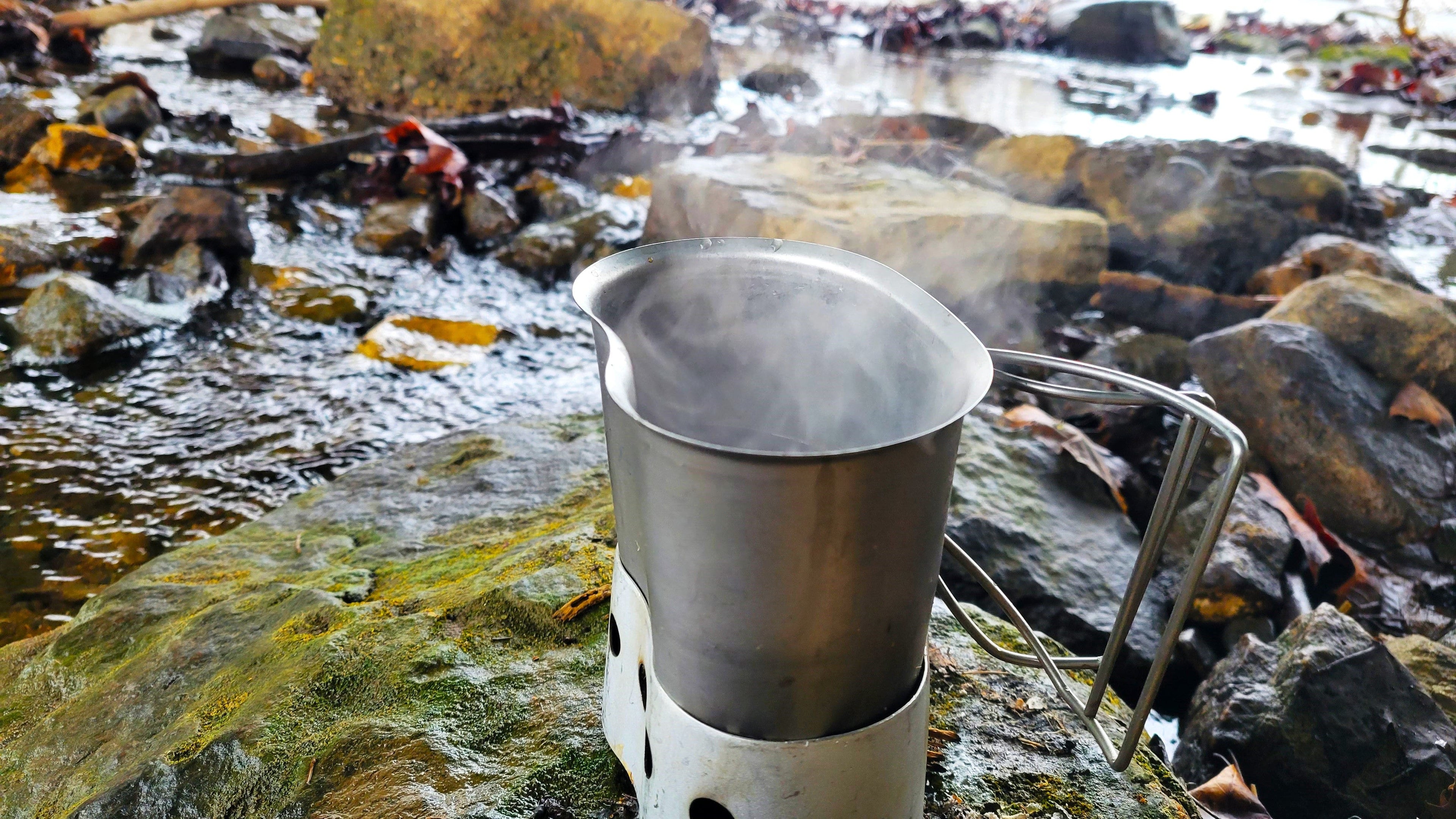Onethiefsurplus 1 Qt metal canteen with cup and stove/stand package, outdoor camping hydration and cooking gear.