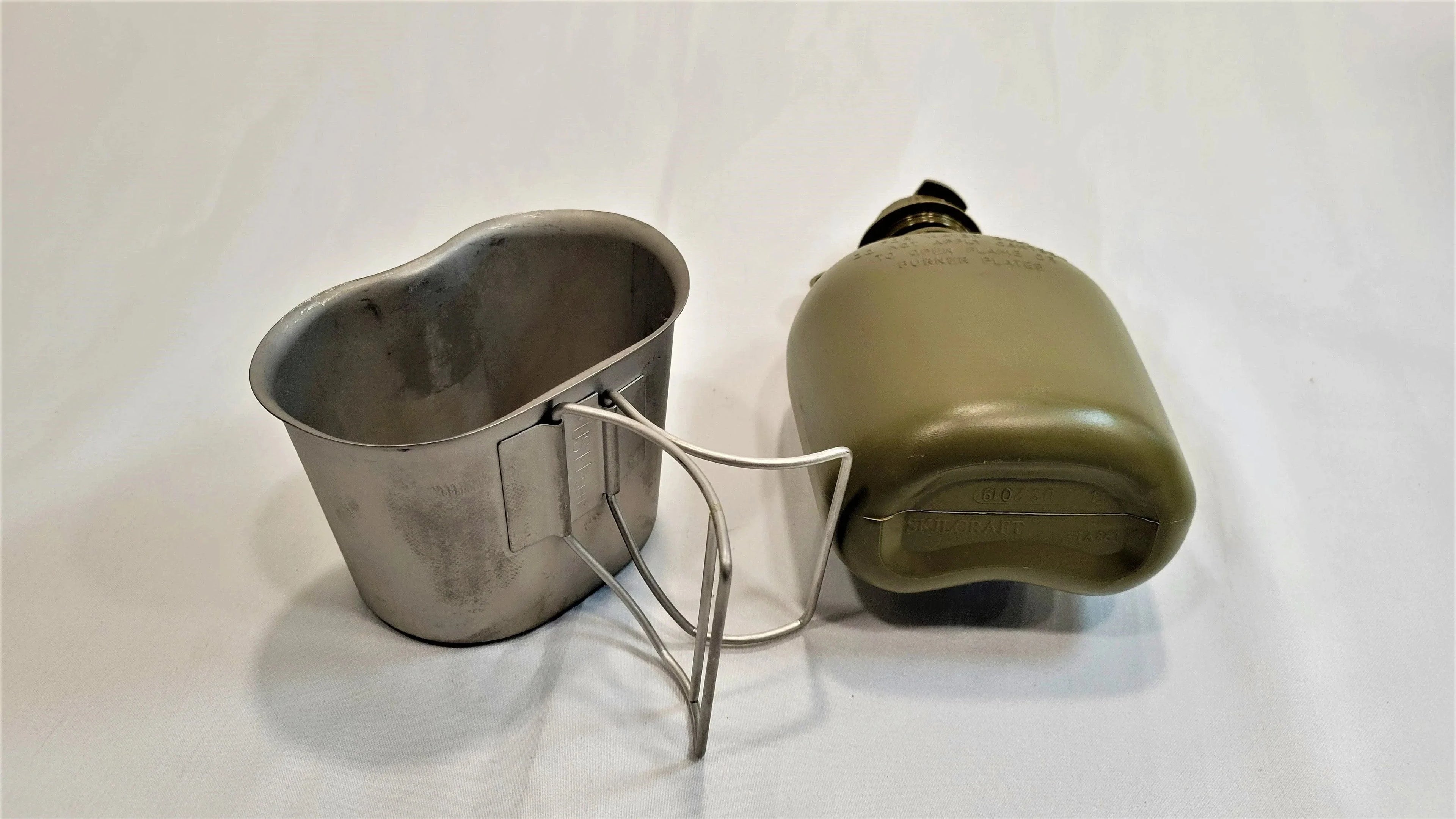 Onethiefsurplus 1 Qt canteen with cup and stove stand package, outdoor camping gear, durable metal canteen and accessories.