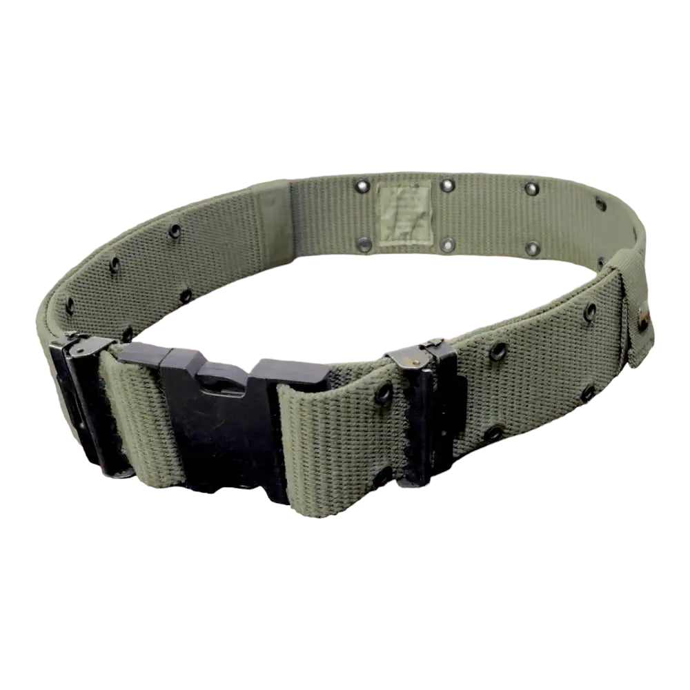 Authentic USGI ALICE web belt with metal buckle and adjustable strap, designed for military-style utility and durability.