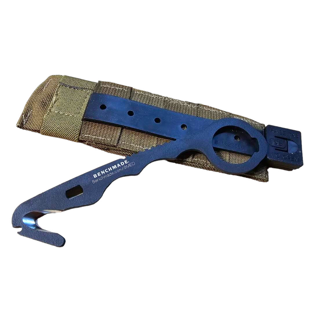Onethiefsurplus Benchmade strap cutter for camping and hiking, with a sharp blade and ergonomic handle for easy strap cutting.