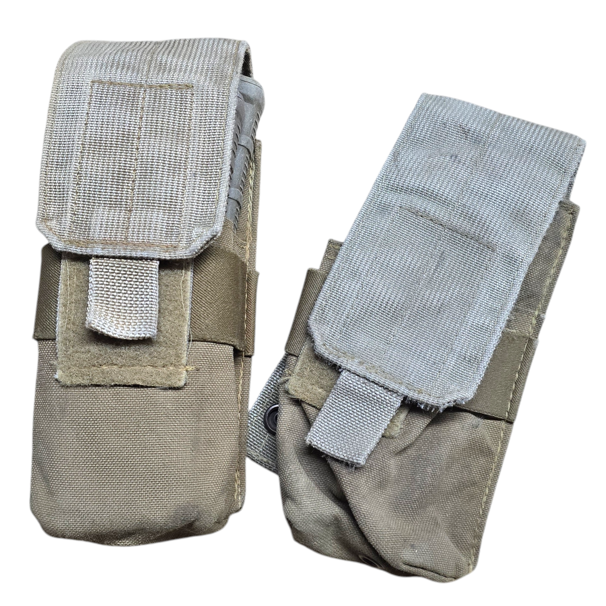 Onethiefsurplus camping magazine pouch for hiking, shown in double and single configurations with durable fabric and secure closures.