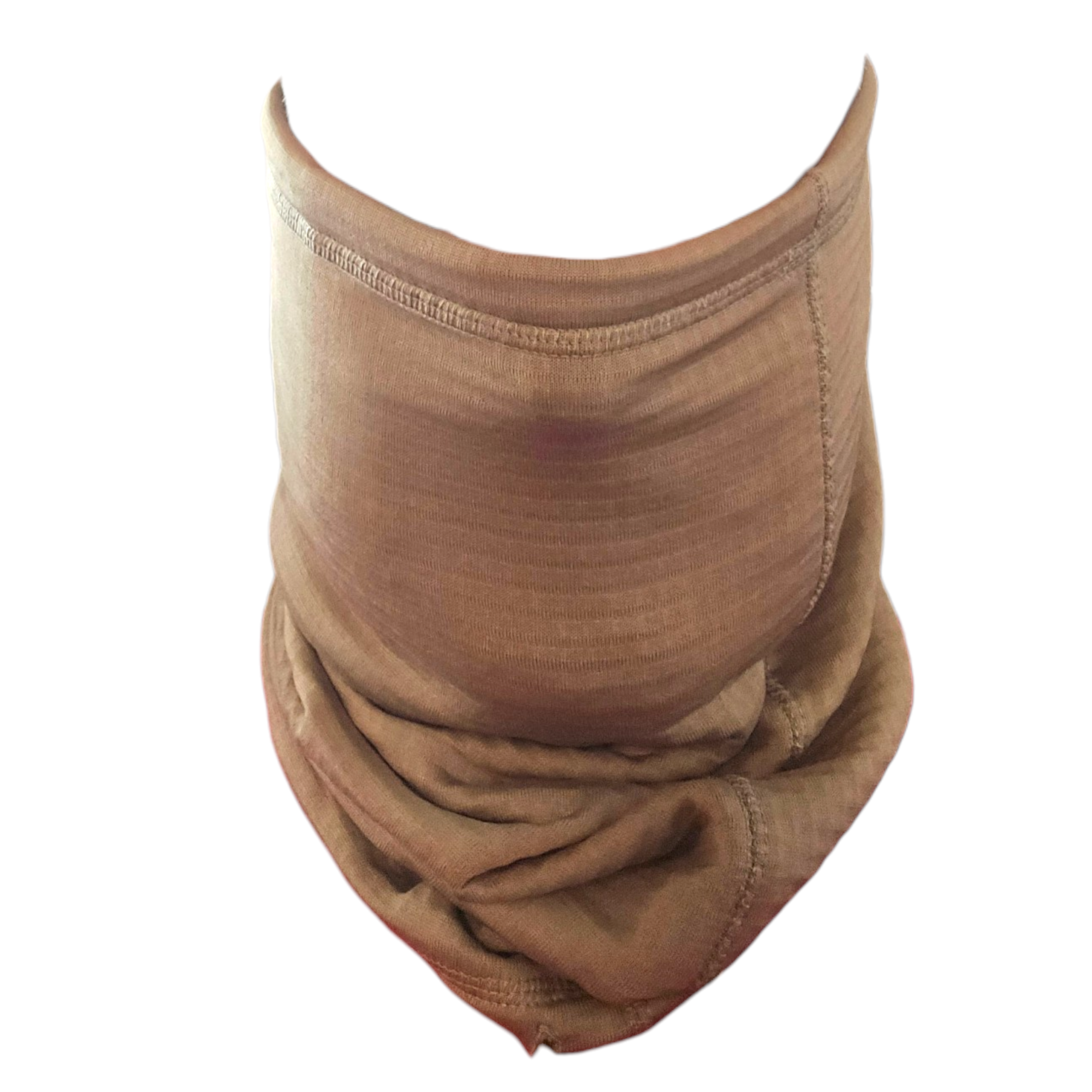 USGI Tan Grid Fleece Neck Gaiter for camping and hiking, made by onethiefsurplus, showing a warm, breathable fleece neck cover.