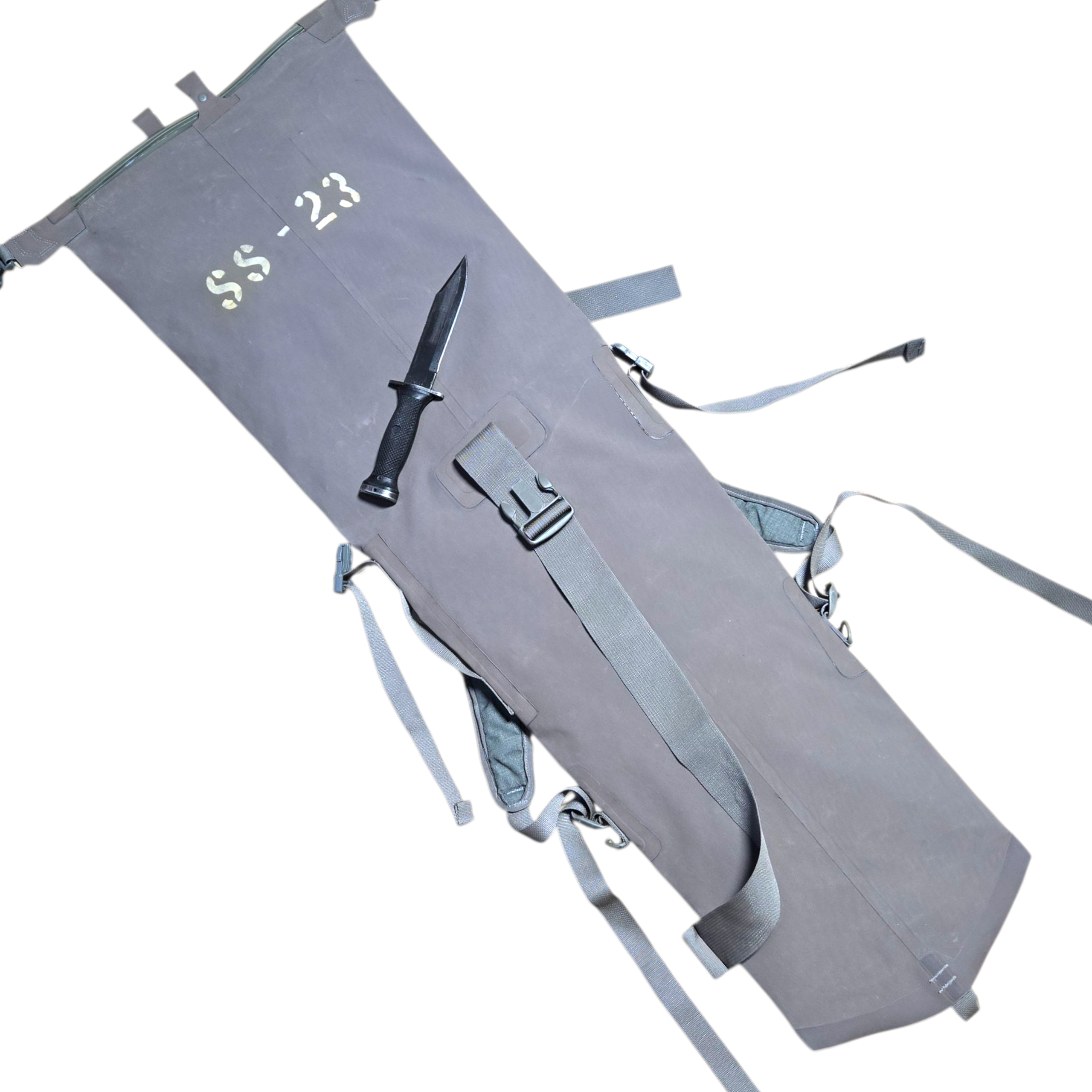 Onethiefsurplus Watershed M240 Dry Bag for camping and hiking, waterproof roll-top bag with adjustable strap in green.