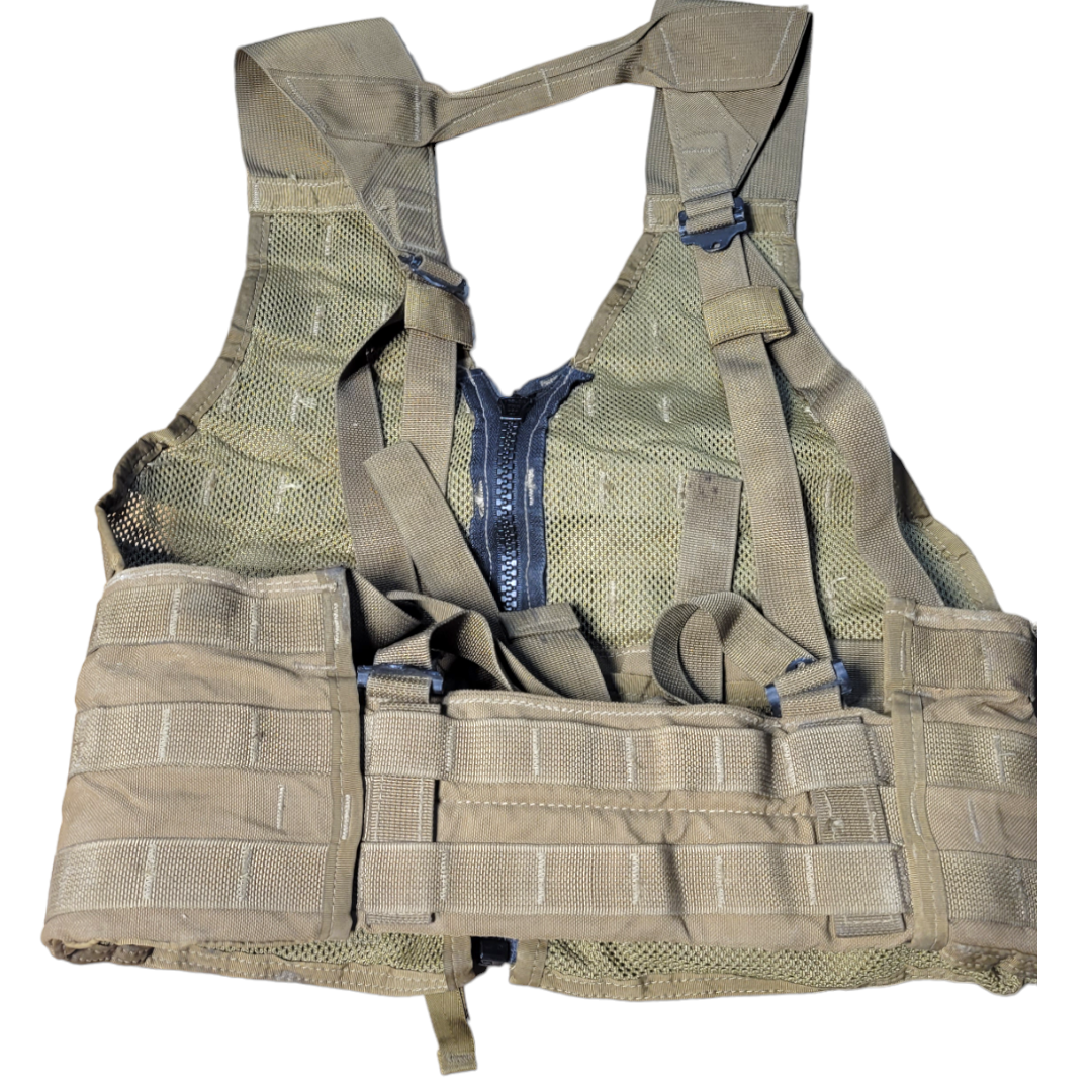 Coyote load bearing vest LBV/FLC by onethiefsurplus with multiple pouches and adjustable straps for tactical gear.