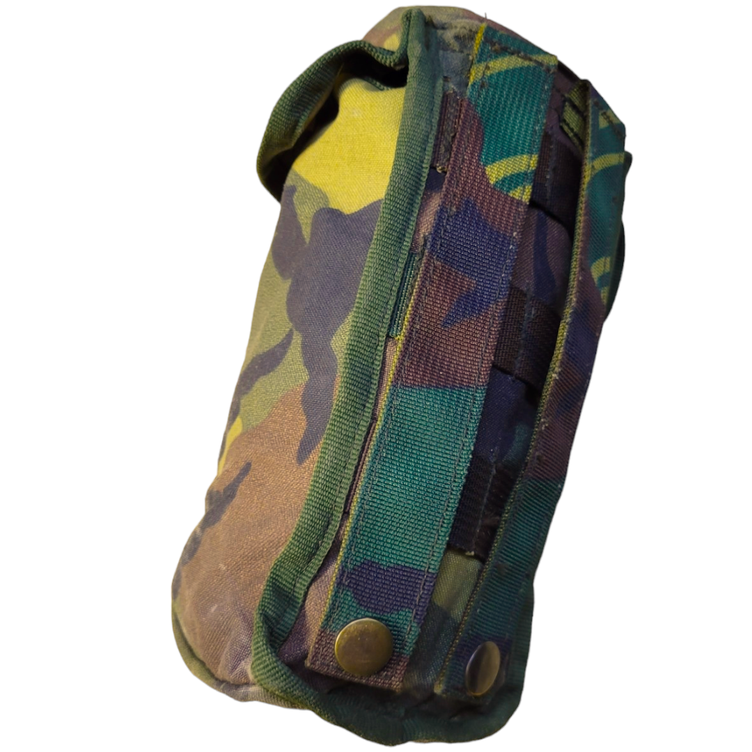 Dutch DPM Woodland MOLLE general purpose pouch with multiple compartments and MOLLE straps for versatile outdoor and tactical use.