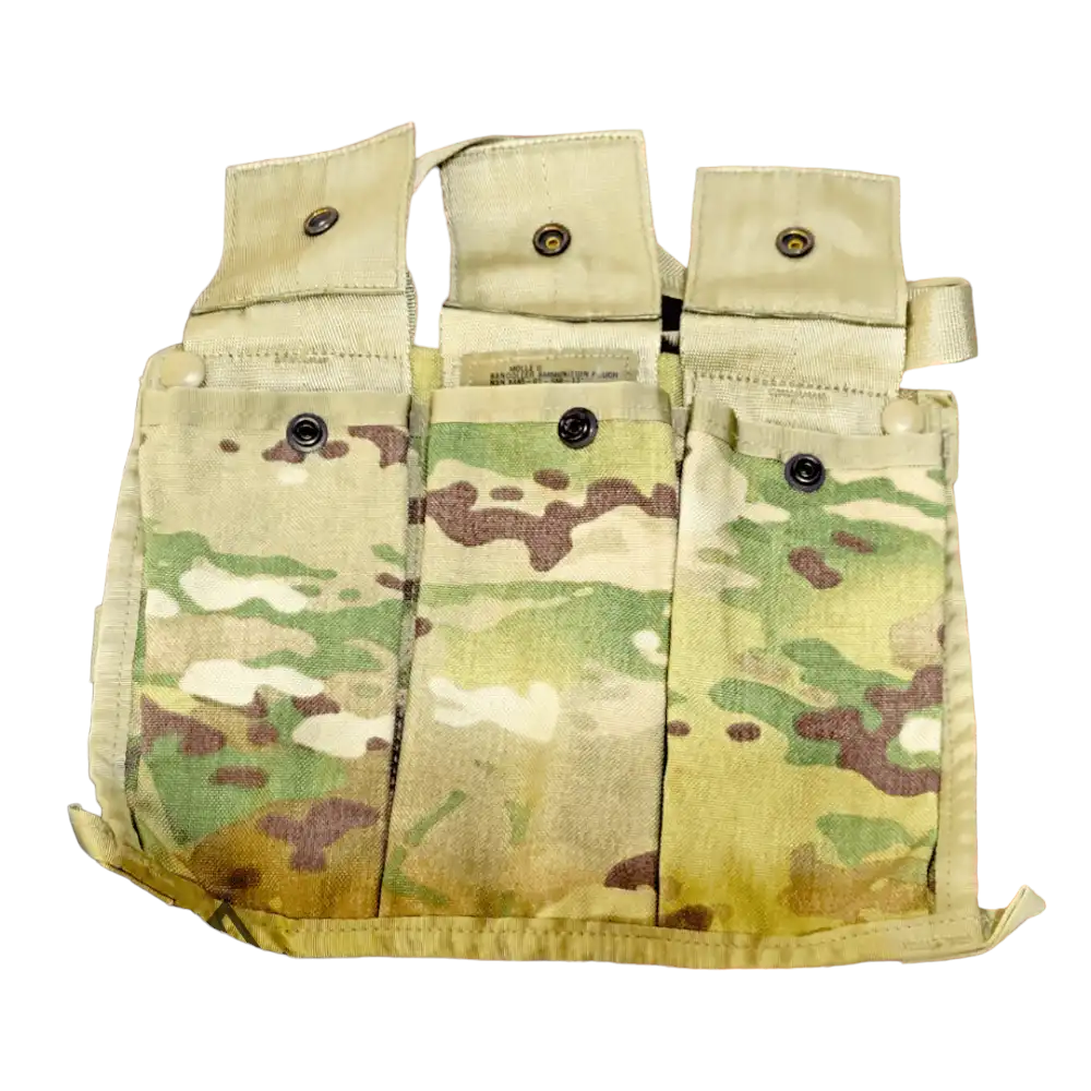 USGI bandoleer in various camouflage patterns, military-style load-bearing accessory, by OneThiefSurplus.