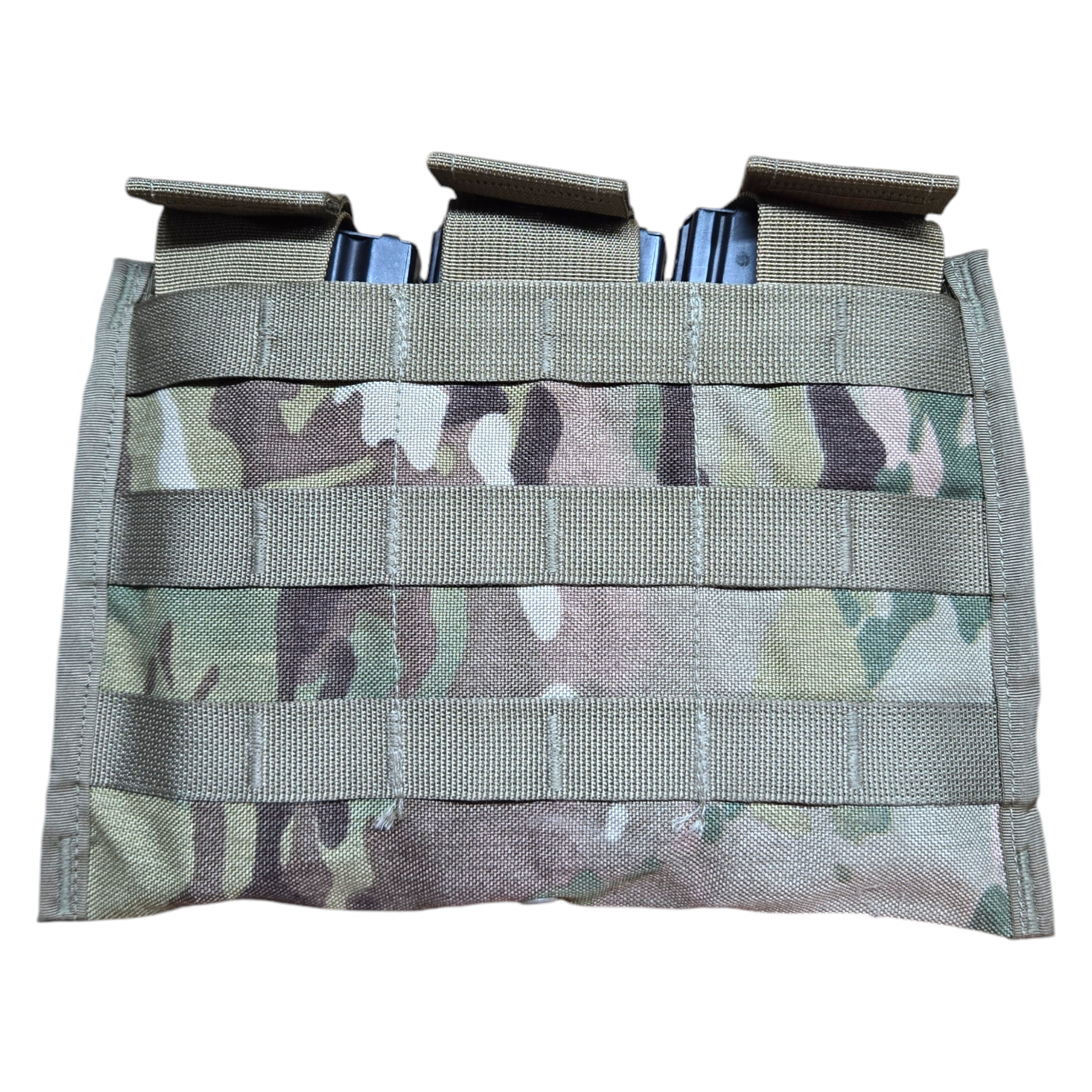 USGI Triple Magazine Carrier by onethiefsurplus, durable nylon pouch holding three rifle magazines for tactical use.