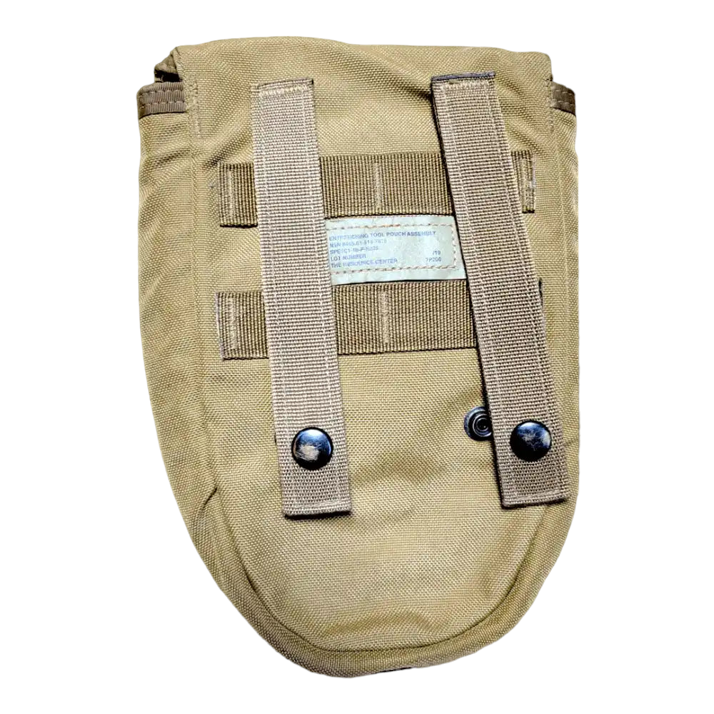 Onethiefsurplus USMC coyote entrenching tool carrier for camping and hiking, designed to securely hold entrenching tools.