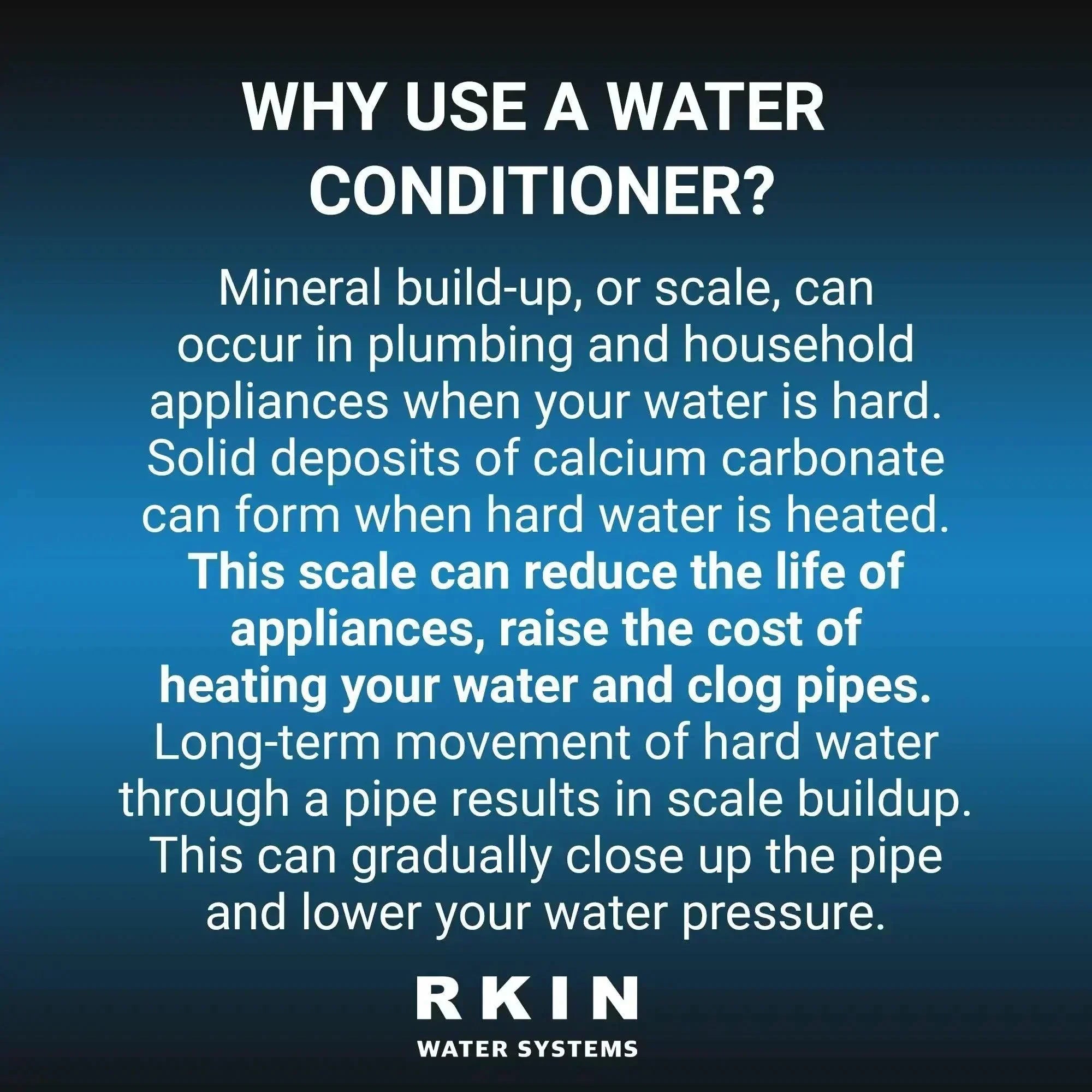 Green Vista Living RKIN OnliSoft salt-free water softener system for whole house water treatment, shown installed in a home plumbing setup.