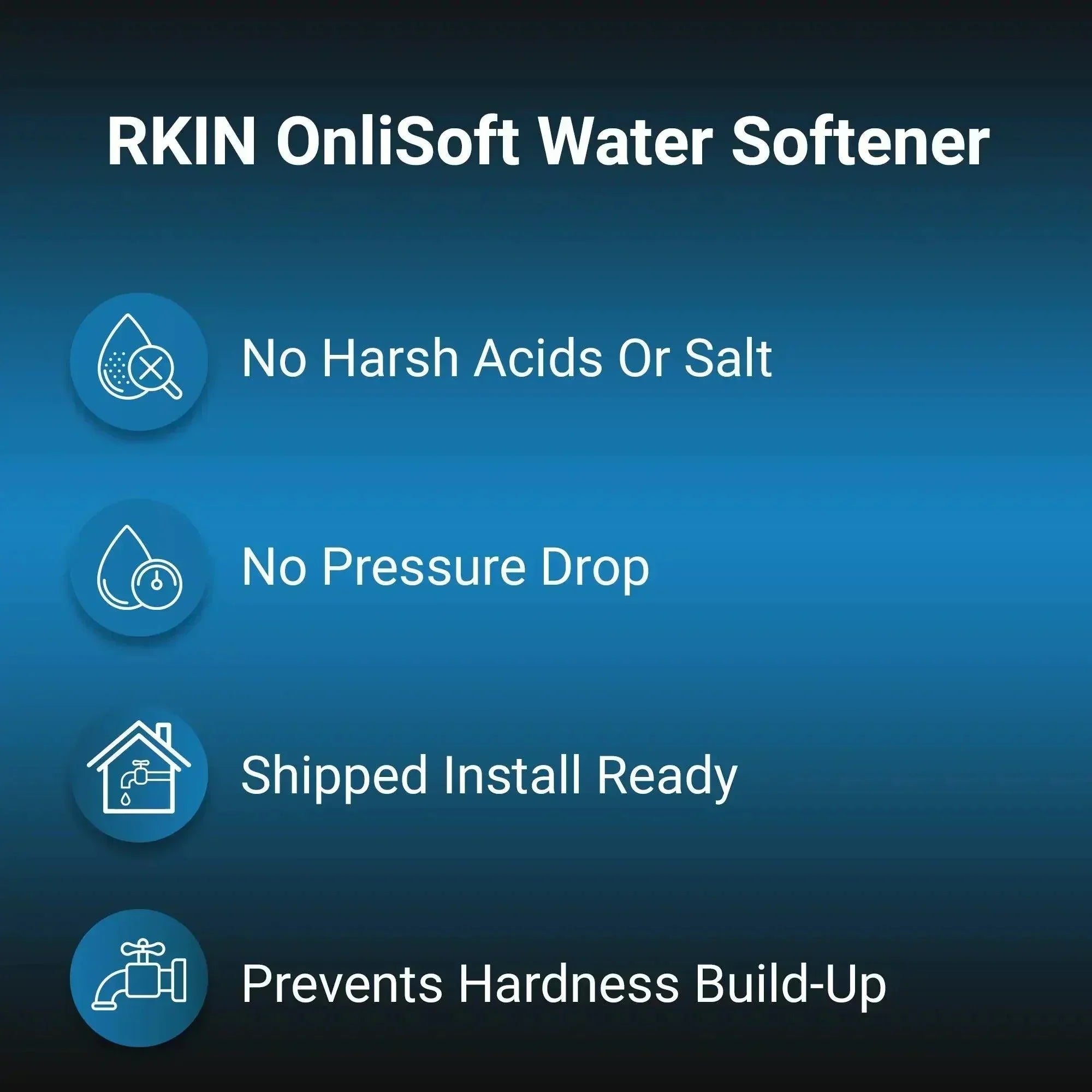 Green Vista Living RKIN OnliSoft salt-free water softener system for whole house water treatment, shown in the product image.