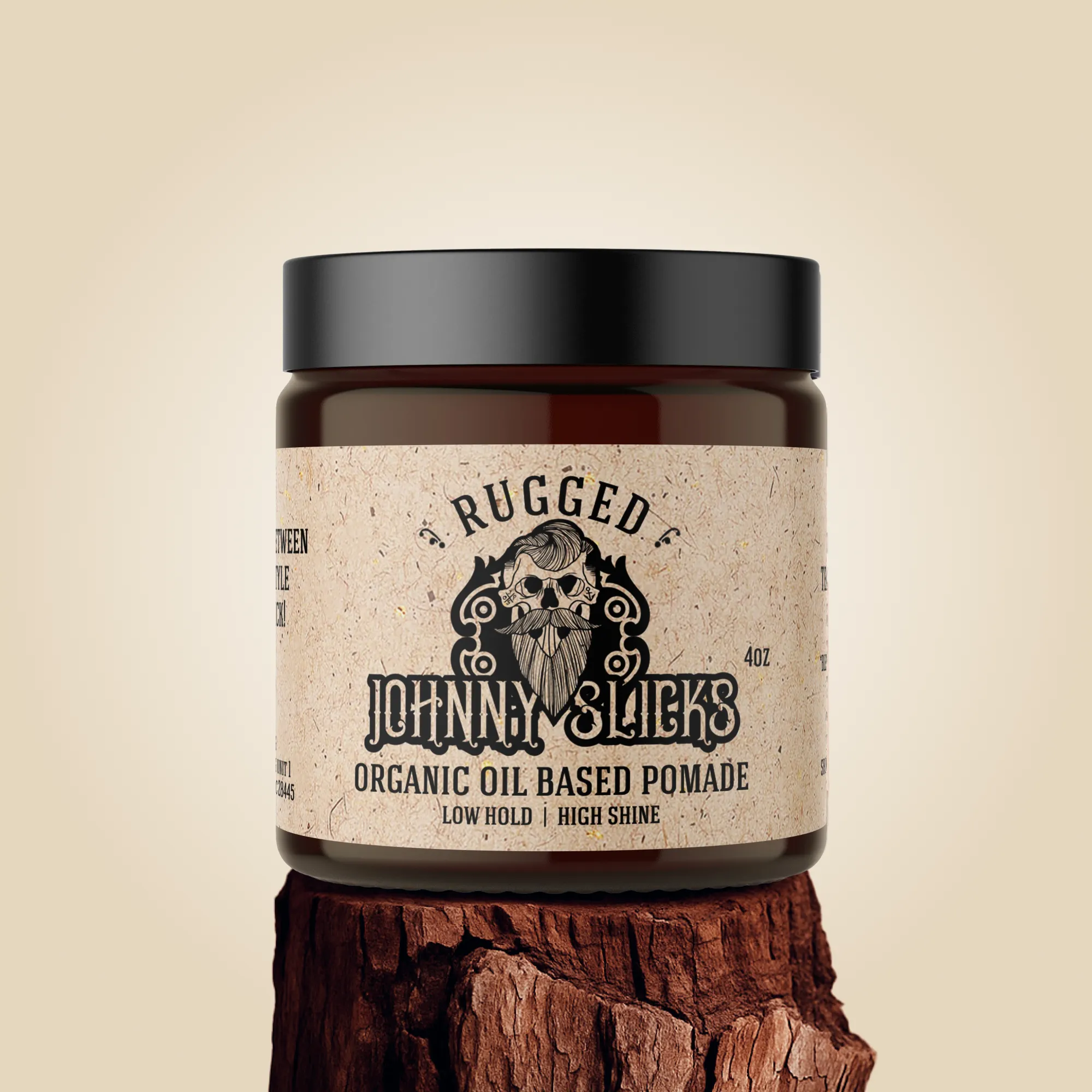 Organic Oil-Based Pomade by Johnny Slicks, showing a jar of rugged pomade with a natural oil-based texture and label.