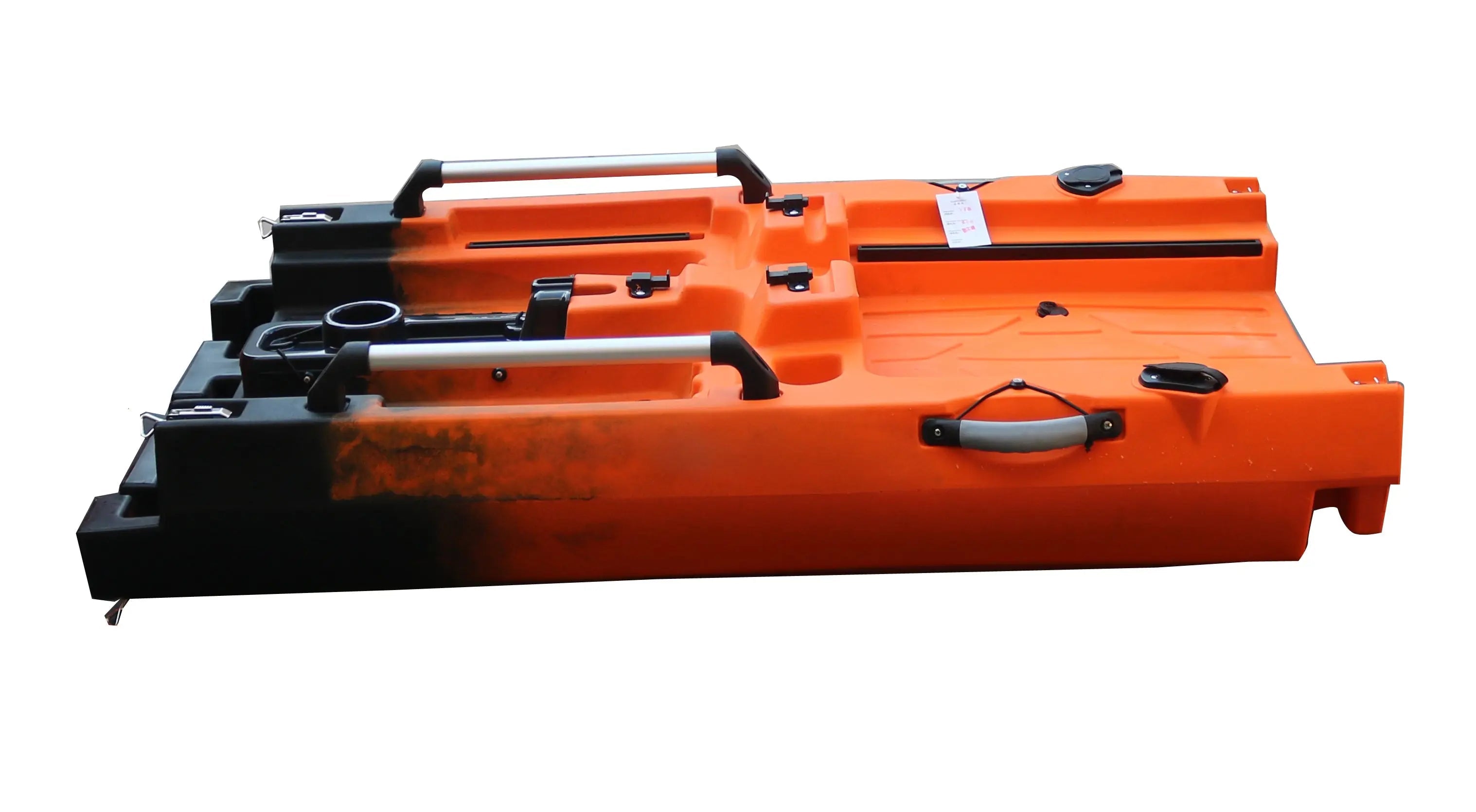 Orange ReelYaks Modular Kayak middle expansion section for converting a solo kayak to a tandem setup.