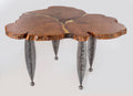 Enrico Bartolini 3 Heart Red Ambrosia Maple table with starfruit-shaped legs, showcasing a unique, decorative wooden design.