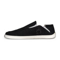 Bearfoot Oso CG2 black and white canvas slip-on shoe for men, showing the stylish design and comfortable fit.
