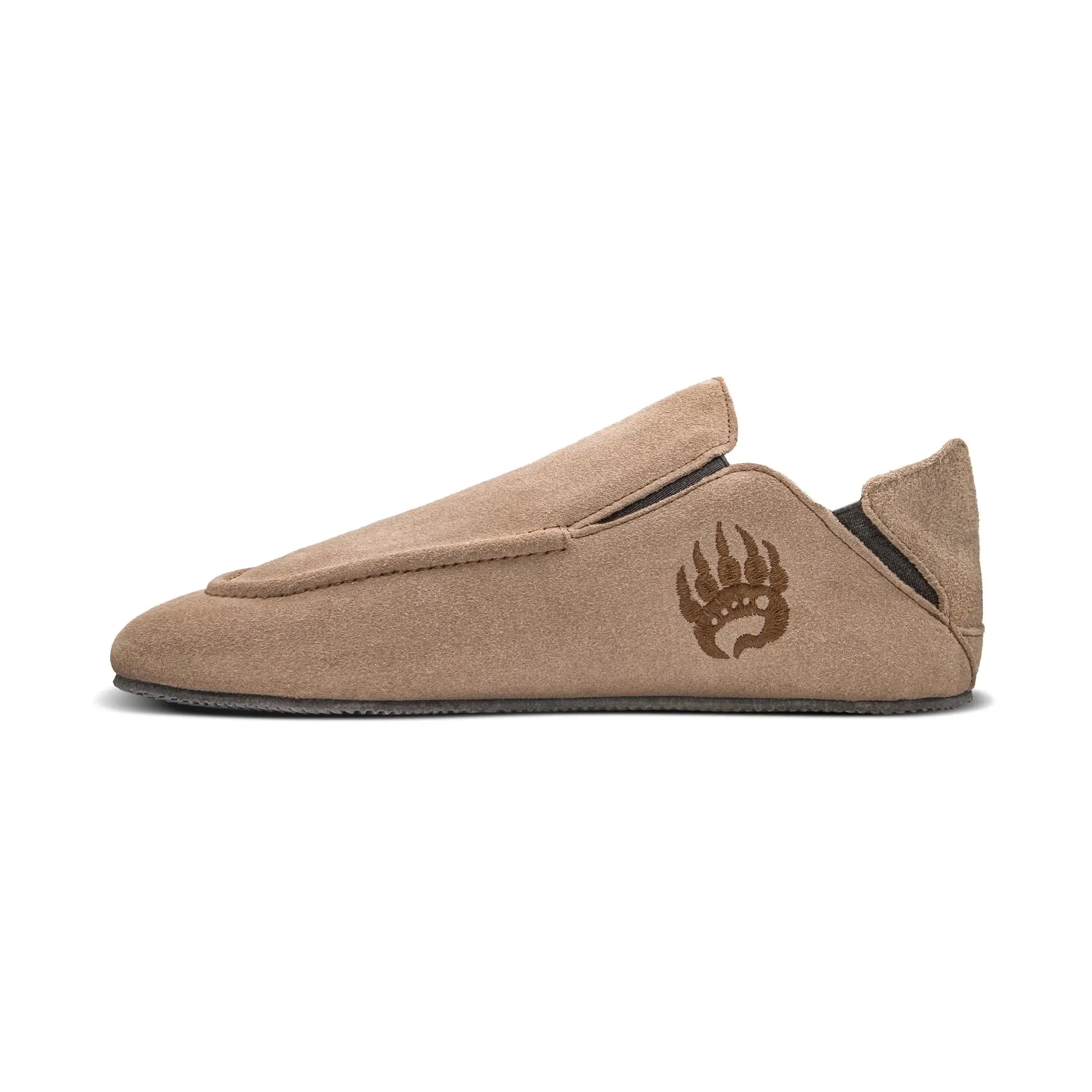 Bearfoot Oso SG1 Badland shoe in tan suede for men and women, featuring a comfortable slip-on design and stylish casual look