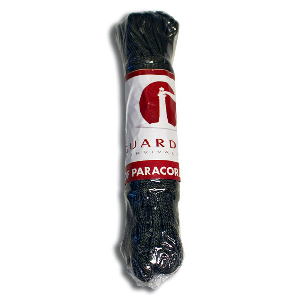Heavy-duty 50-foot 550 paracord from Quakekits.com, showing durable nylon rope suitable for outdoor and crafting uses.