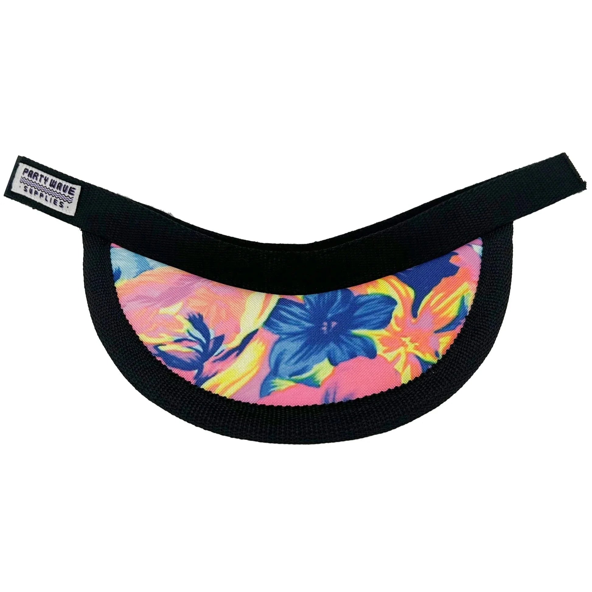 A semi-circular visor with a black trim and a vibrant floral print featuring blue, pink, yellow, and orange flowers. A brand label reading 'PORT MARE APPAREL' is visible on the left side.