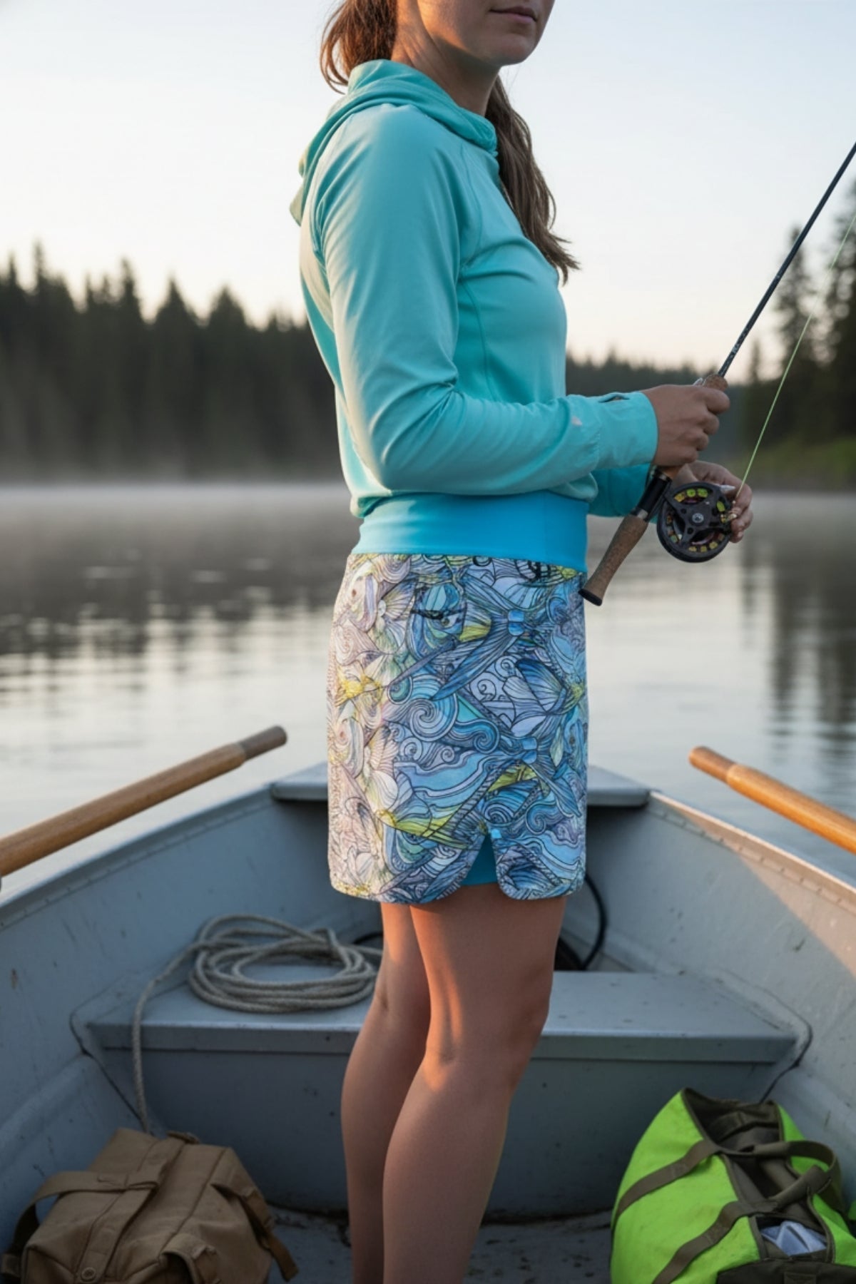 FisheWear Permit Paradise Skort showing lightweight fabric and stylish design with a nature-inspired print.