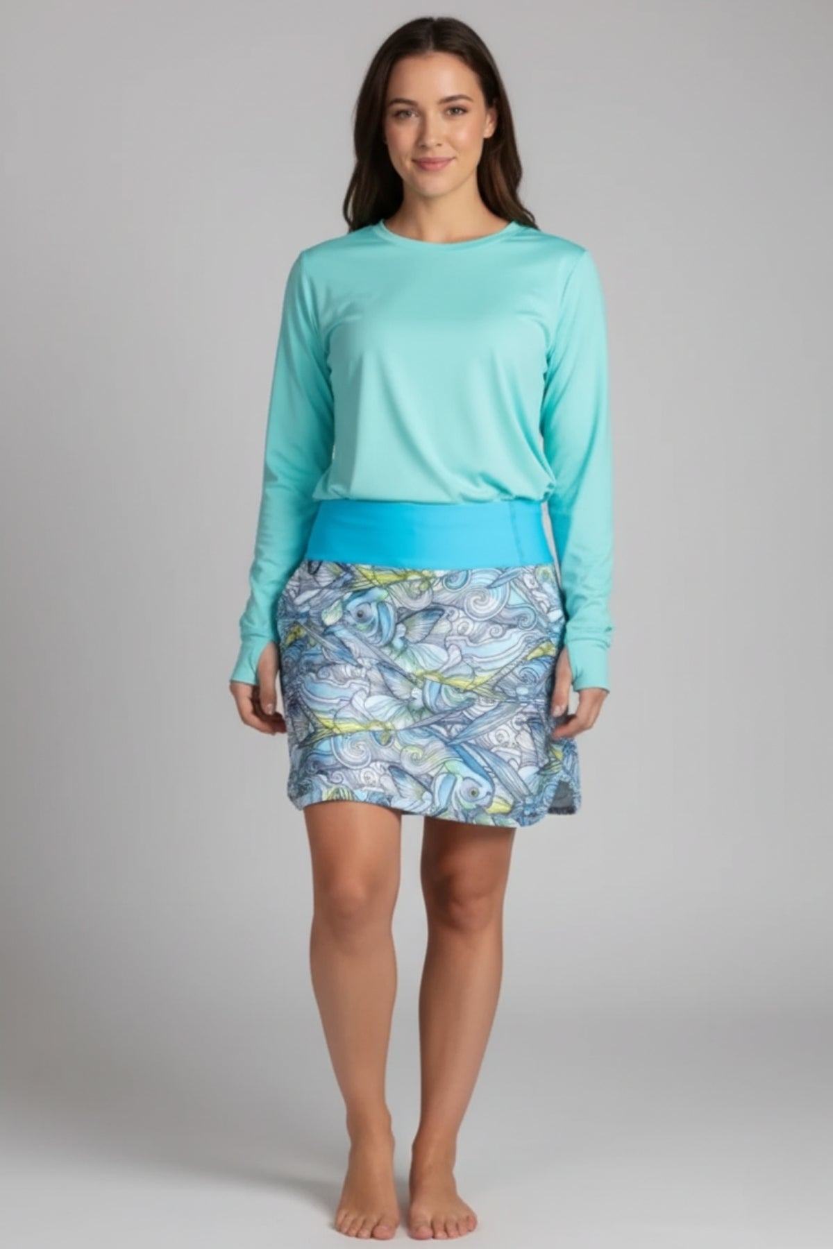 FisheWear Permit Paradise Skort shown with floral print, lightweight fabric, and comfortable fit for outdoor activities.
