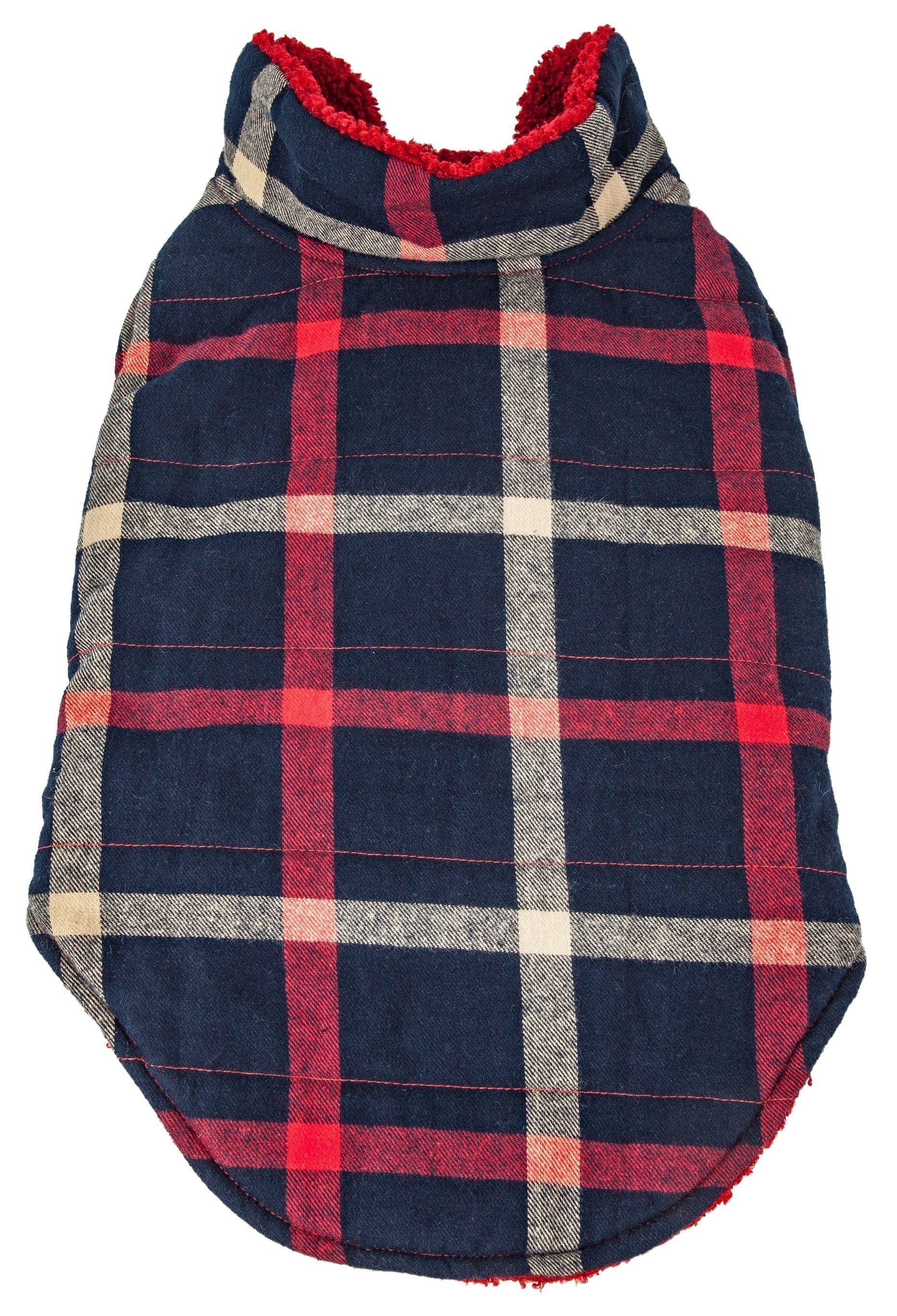 Plaid insulated dog jacket by Pet Life, featuring a stylish design for warmth and comfort in cold weather.