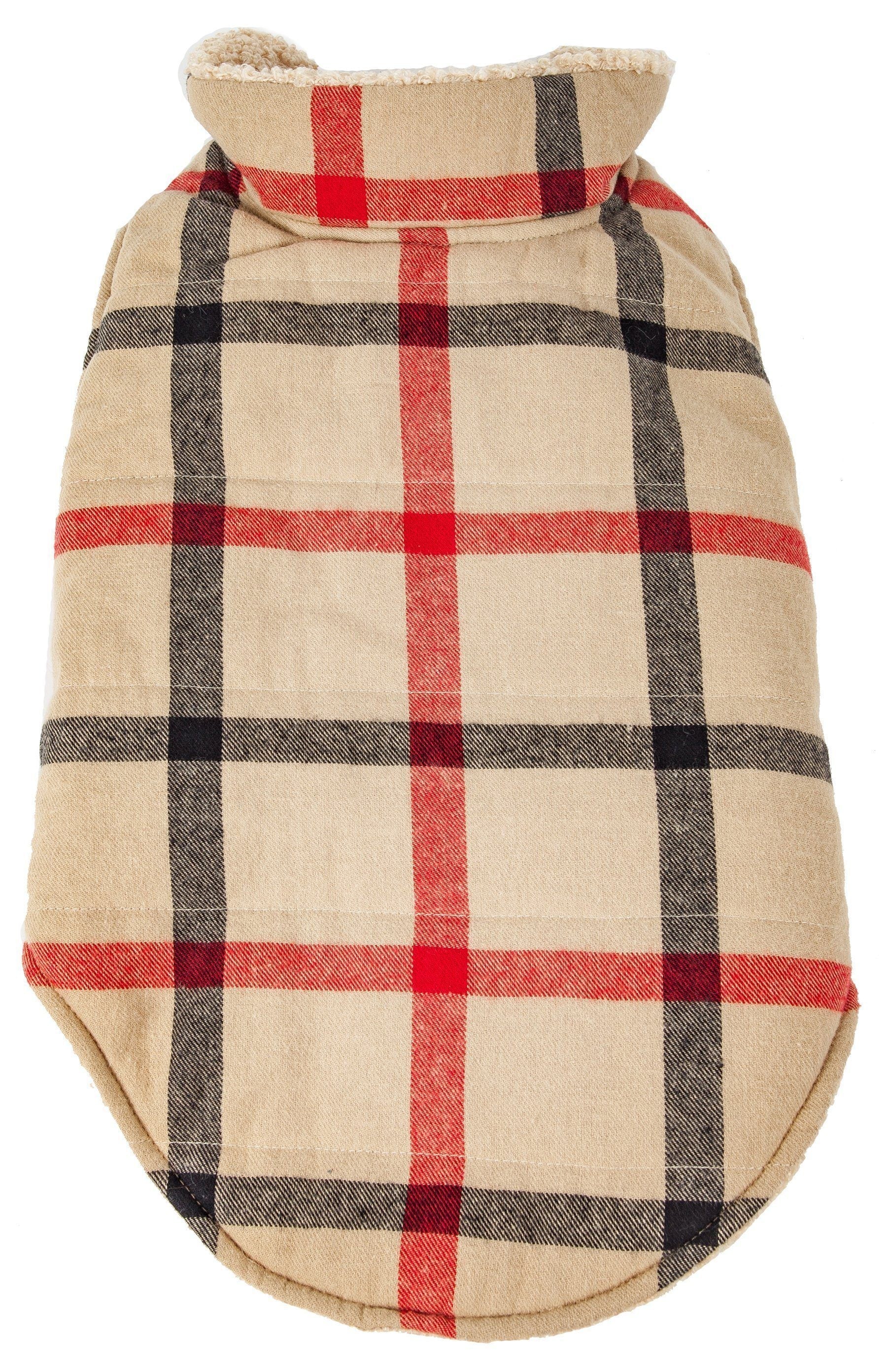 Plaid insulated dog jacket by Pet Life, featuring a stylish design for warmth and comfort in colder weather.
