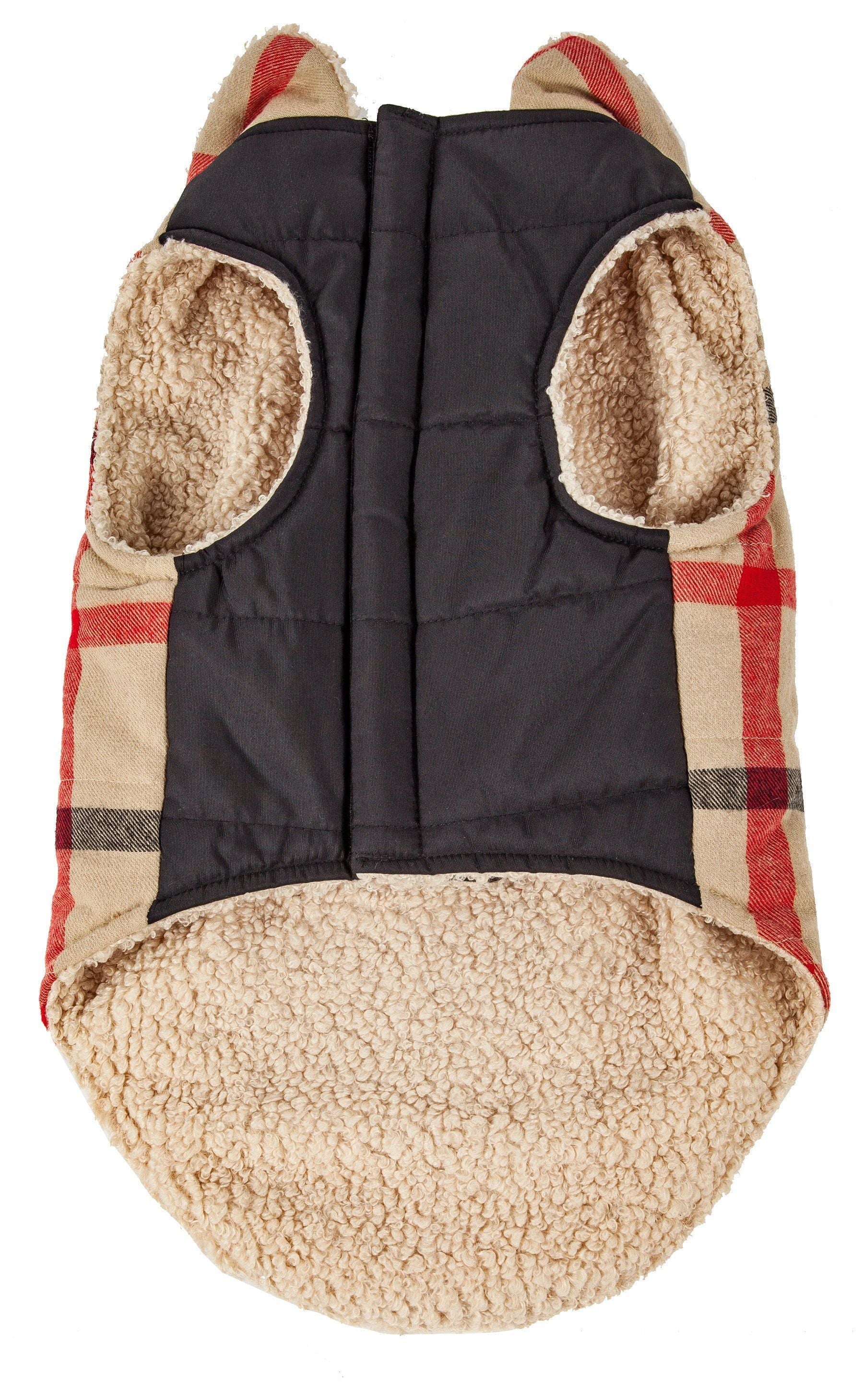 Pet Life 'Allegiance' insulated plaid dog jacket featuring a stylish design and warm fabric for dogs.
