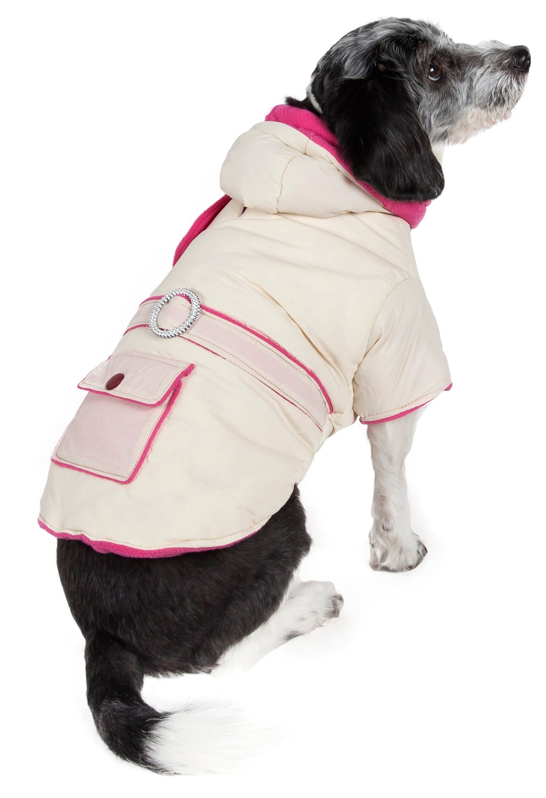 Pet Life dual-toned insulated diamond-jeweled dog jacket, warm pet apparel with stylish design and reflective 3M material.