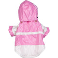 Pet Life waterproof two-tone adjustable dog raincoat with removable hood, designed for outdoor weather protection.