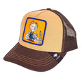 Brown Peter Grimm Peanuts Pig Pen trucker cap with mesh back and adjustable strap, featuring a Peanuts Pig Pen character design.